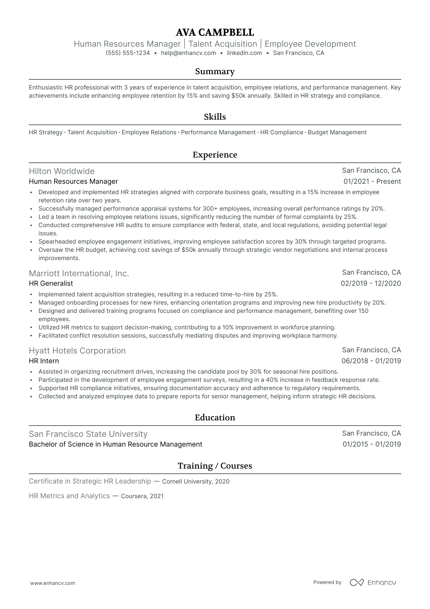 Vice President of Human Resources resume example