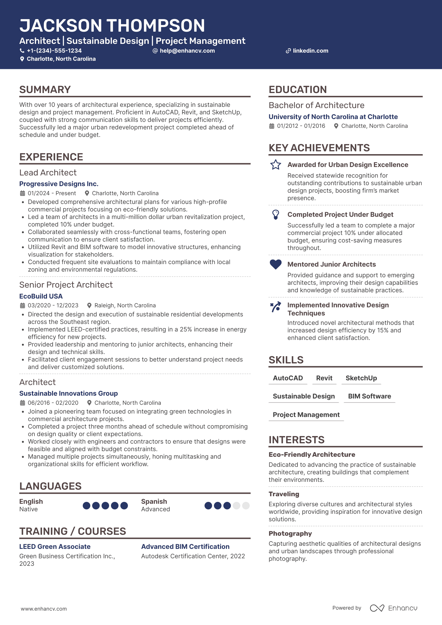 Freelance Architect resume example