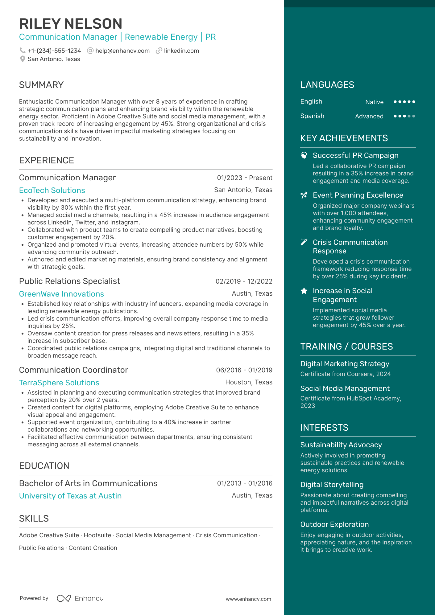 Communication Manager resume example