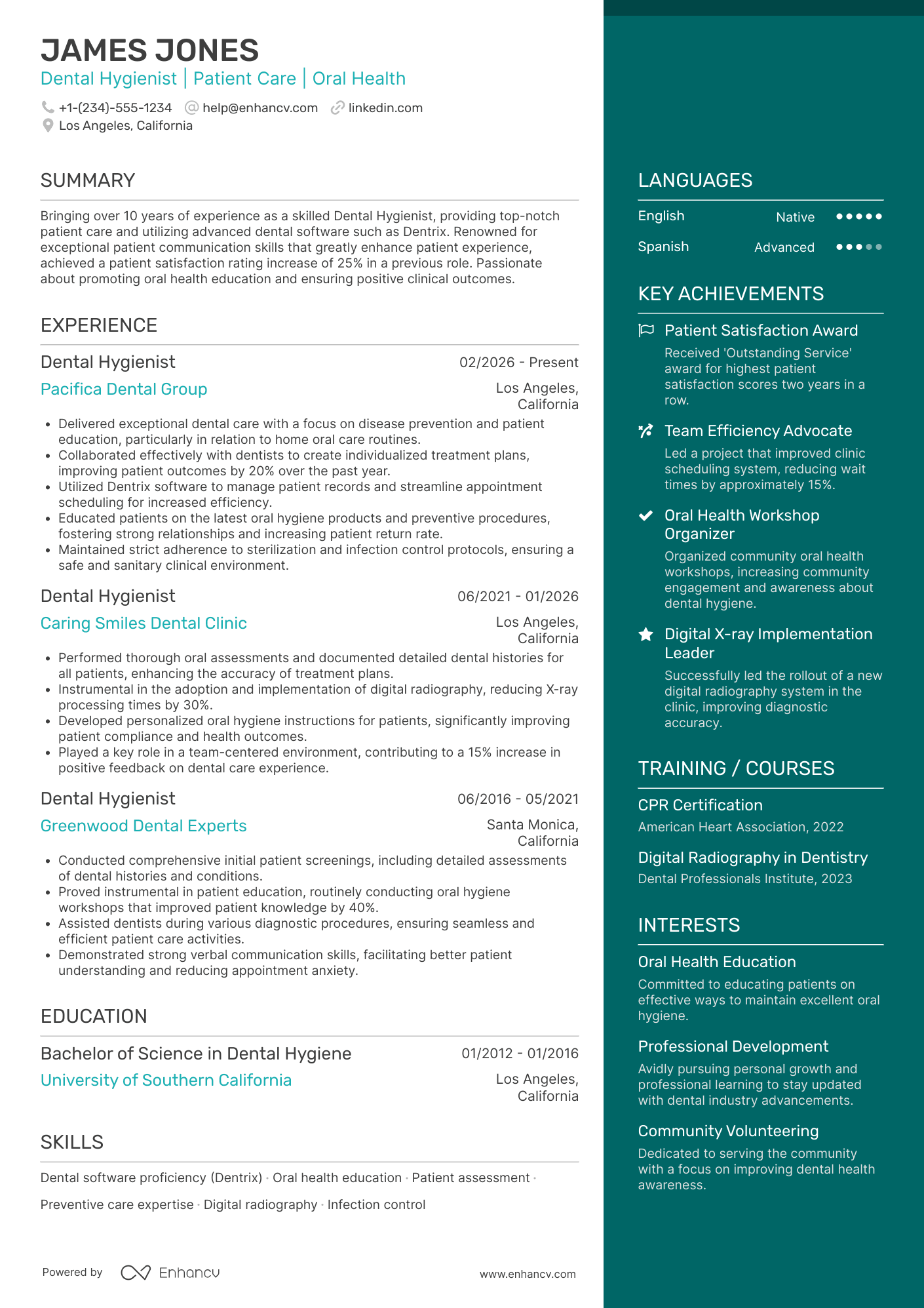 Dental Hygienist resume example