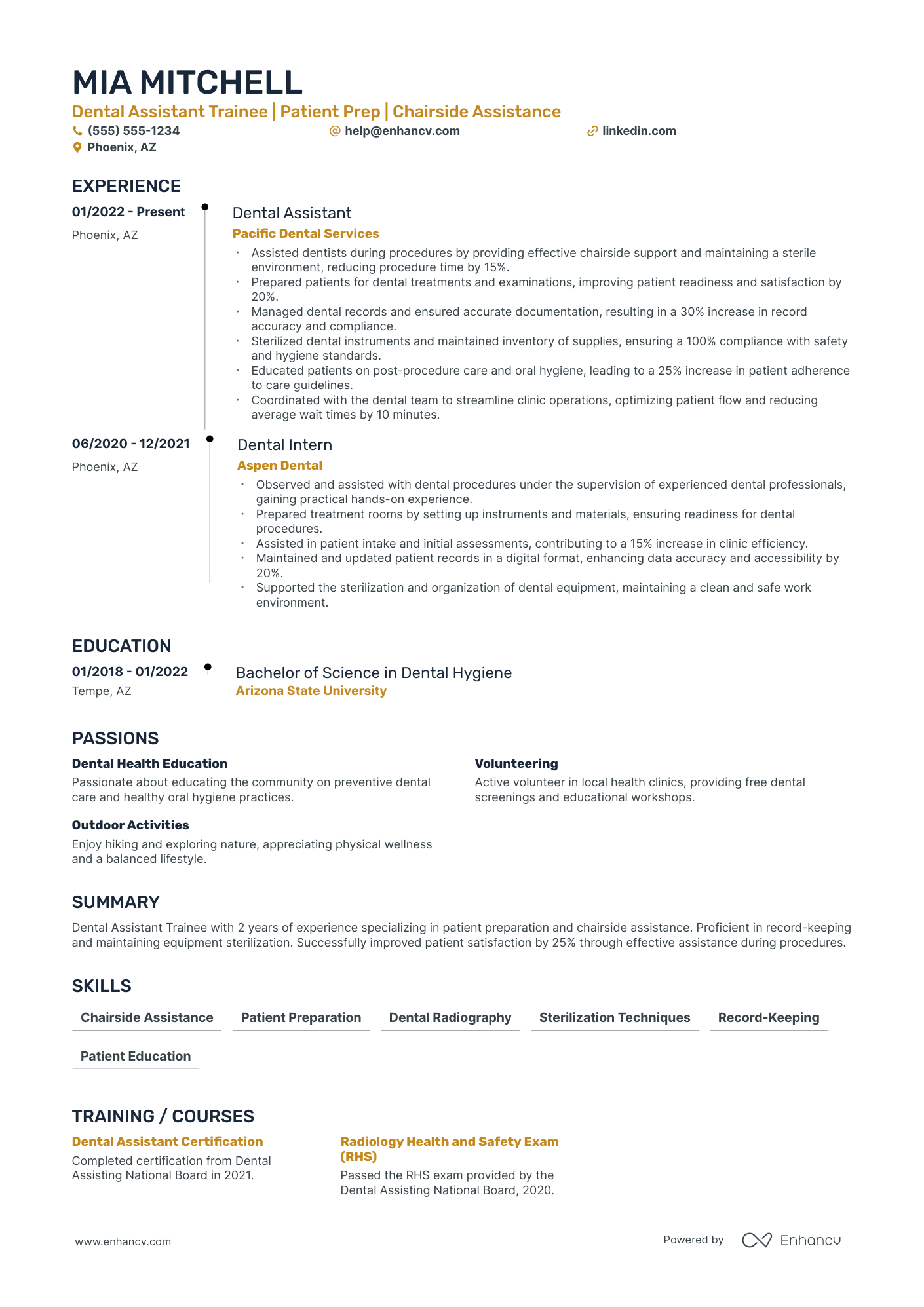 Part-Time Dental Assistant resume example