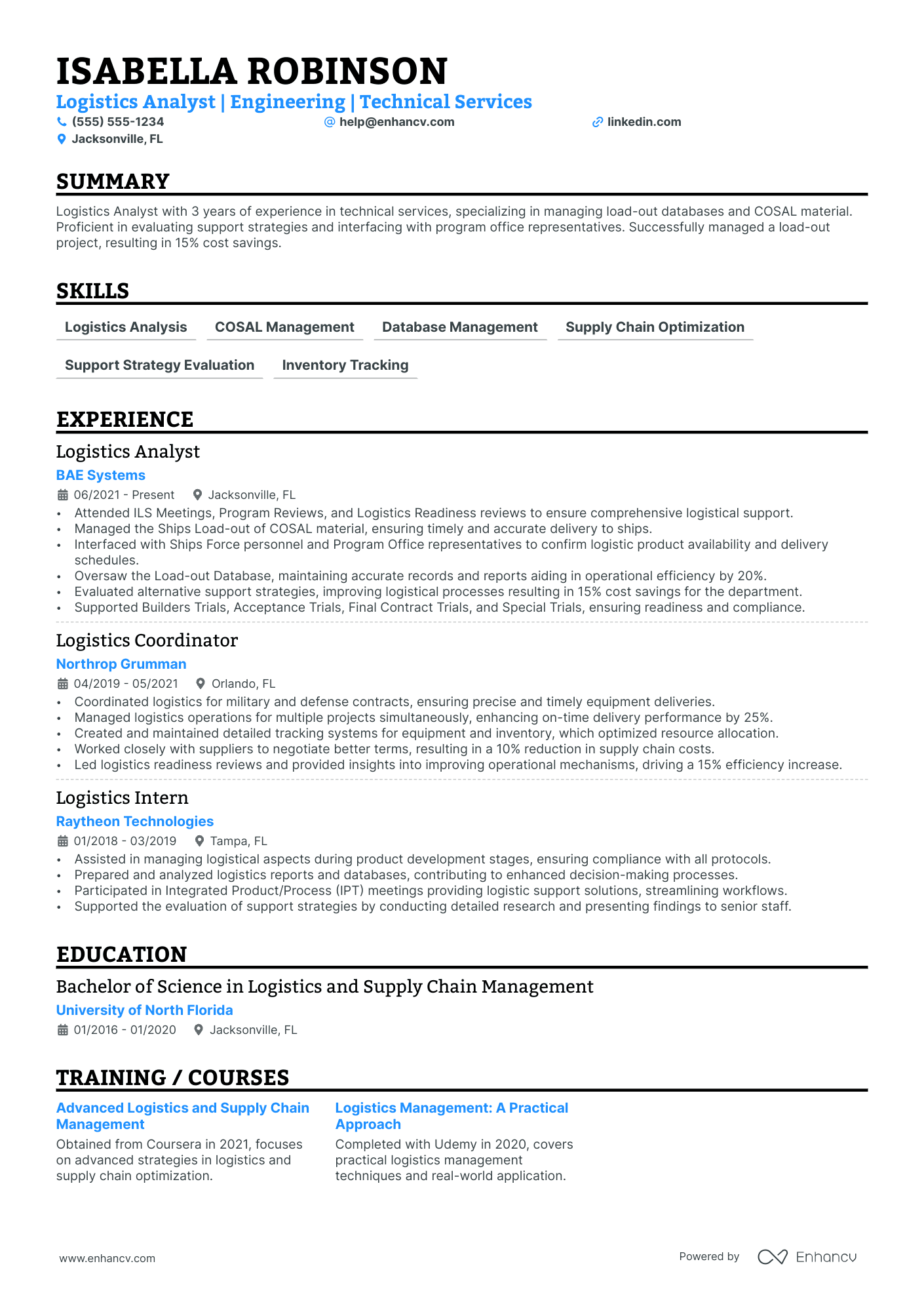 Logistics Analyst resume example