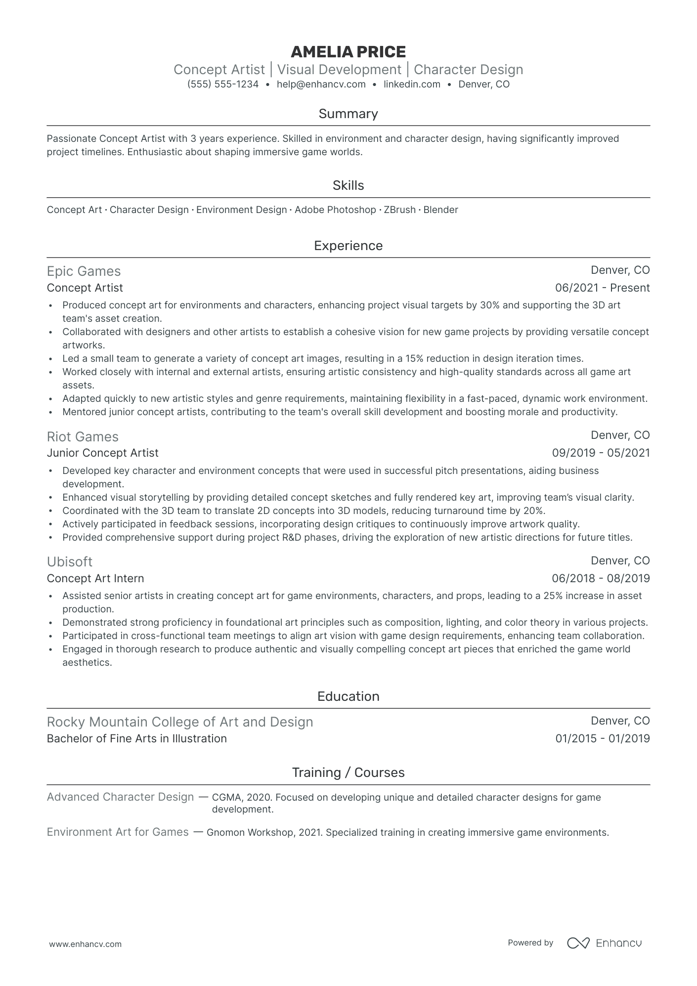 Game Concept Artist resume example