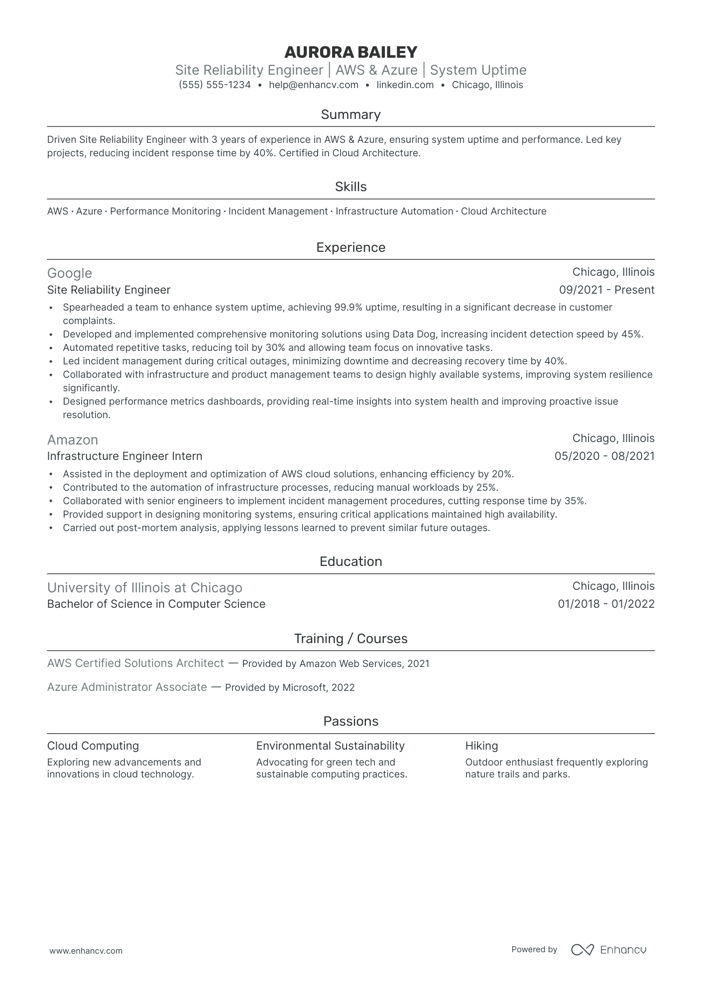 Software Reliability Engineer resume example