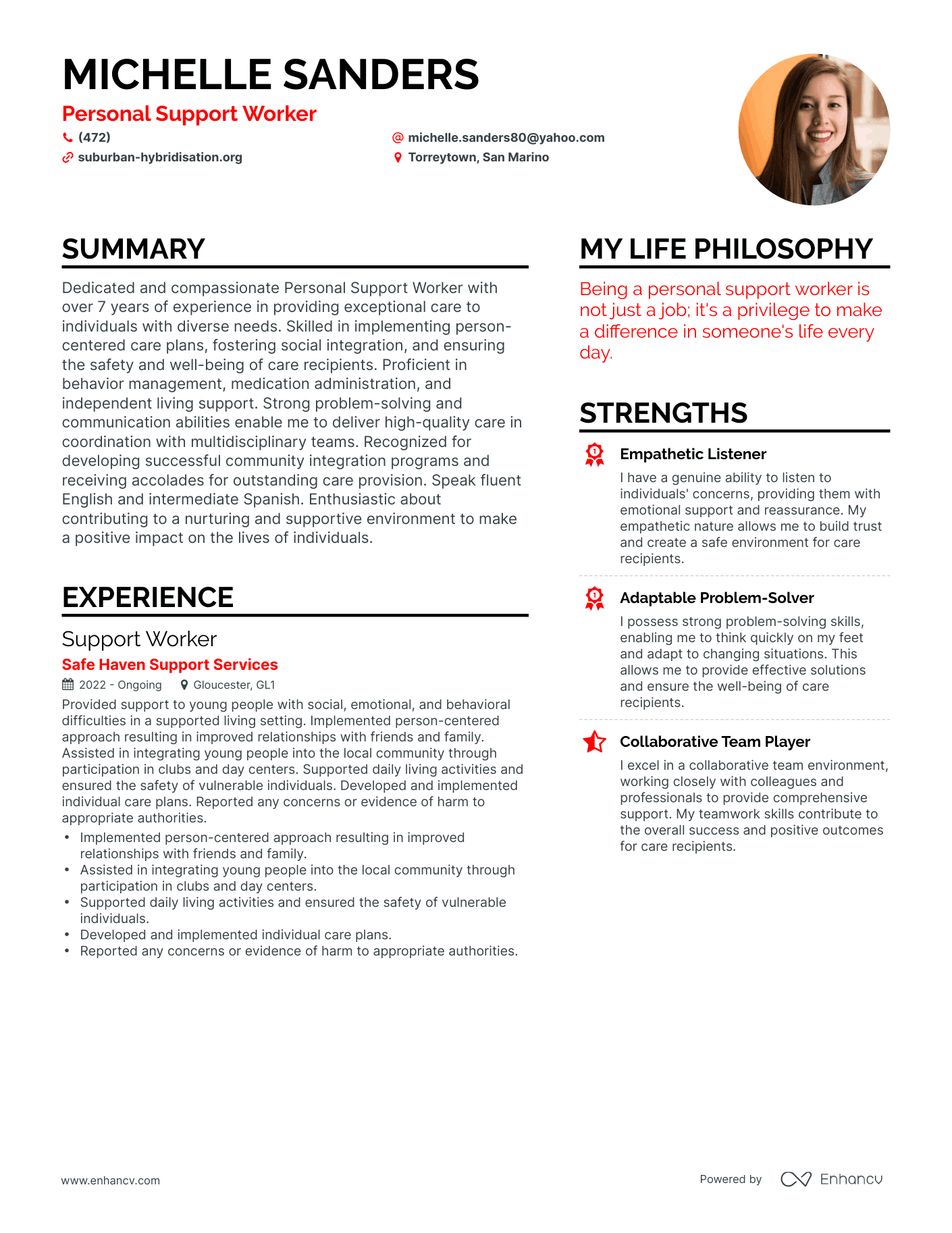 Personal Support Worker resume example