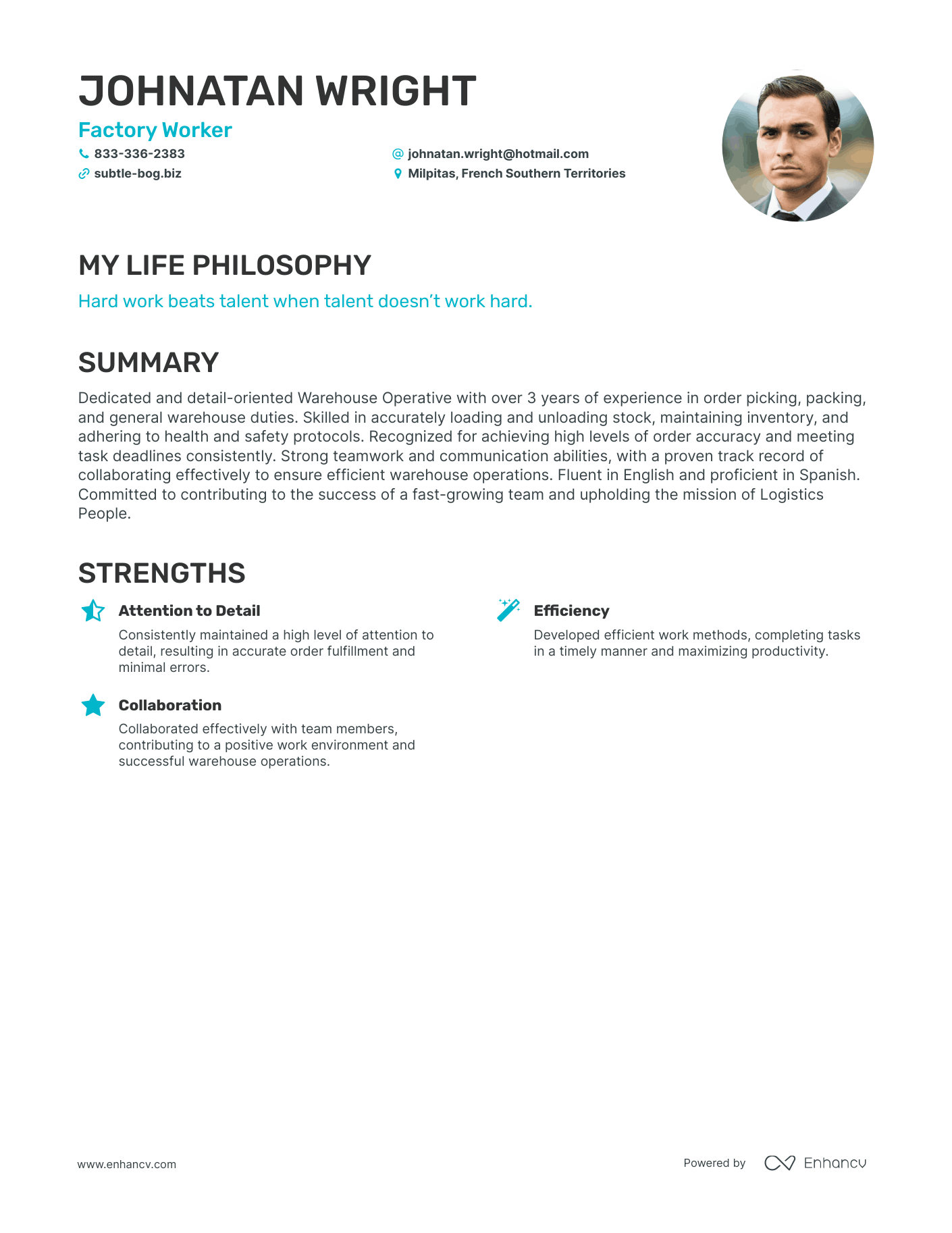 Creative Factory Worker Resume Example