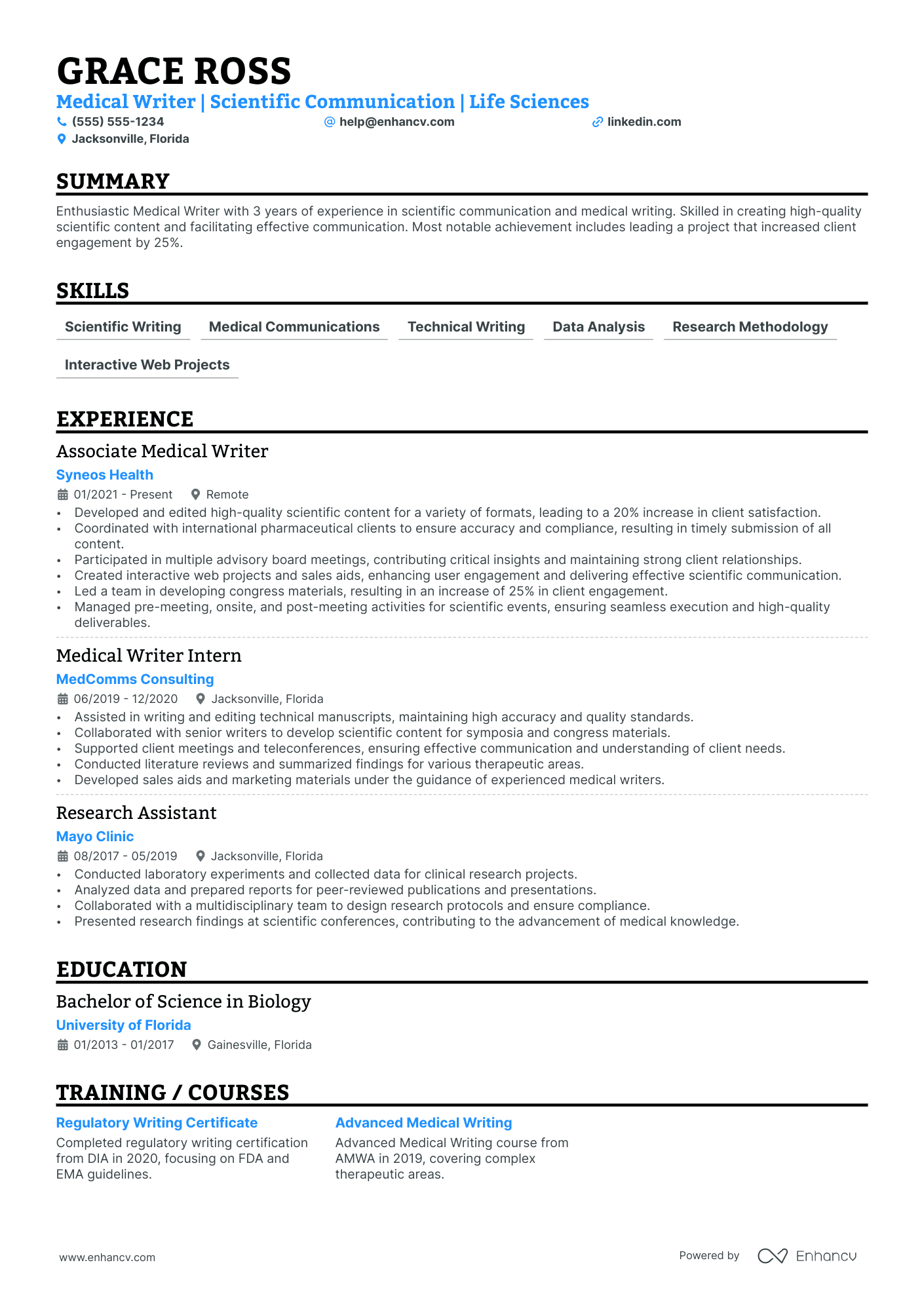 Medical Writer resume example