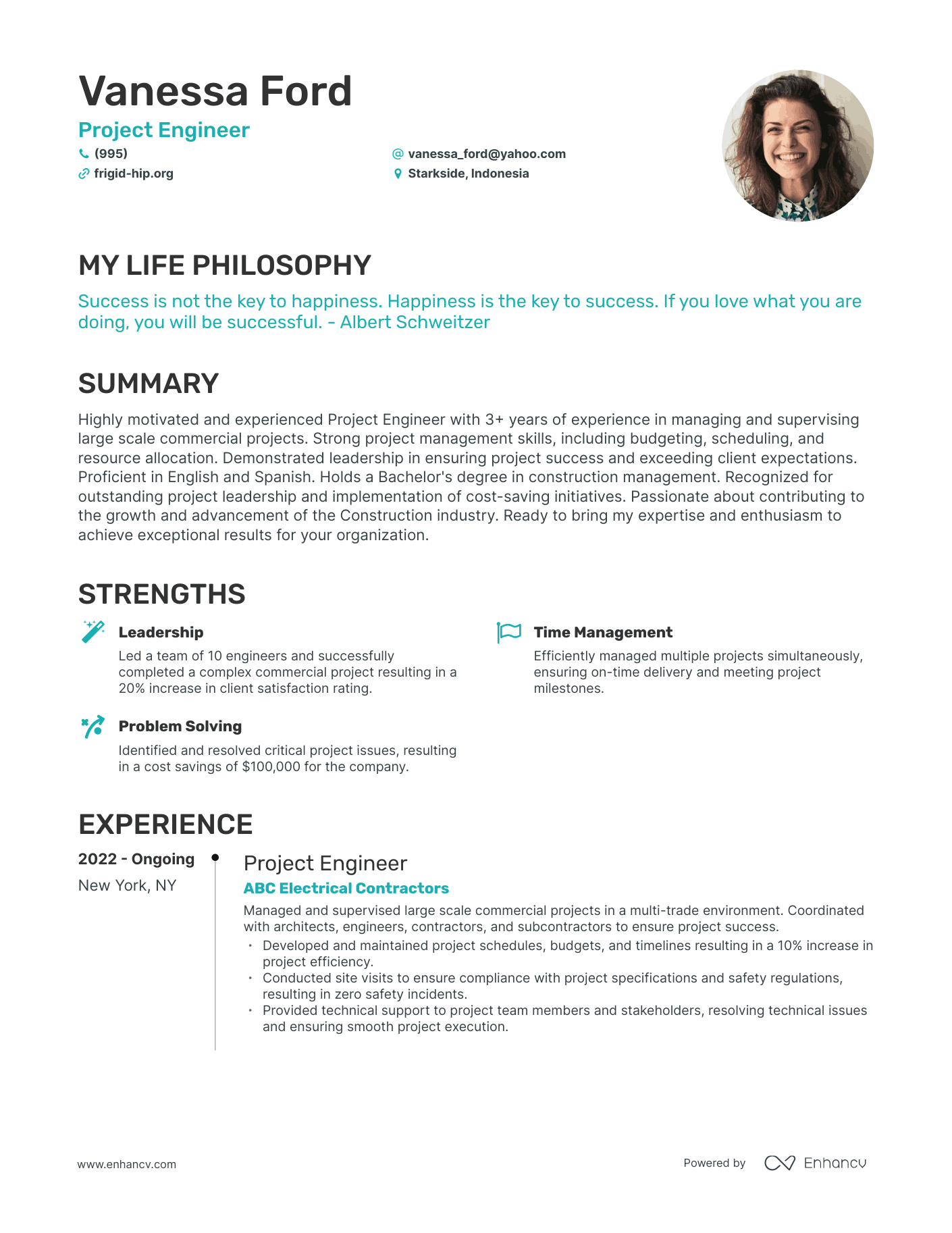Creative Project Engineer Resume Example