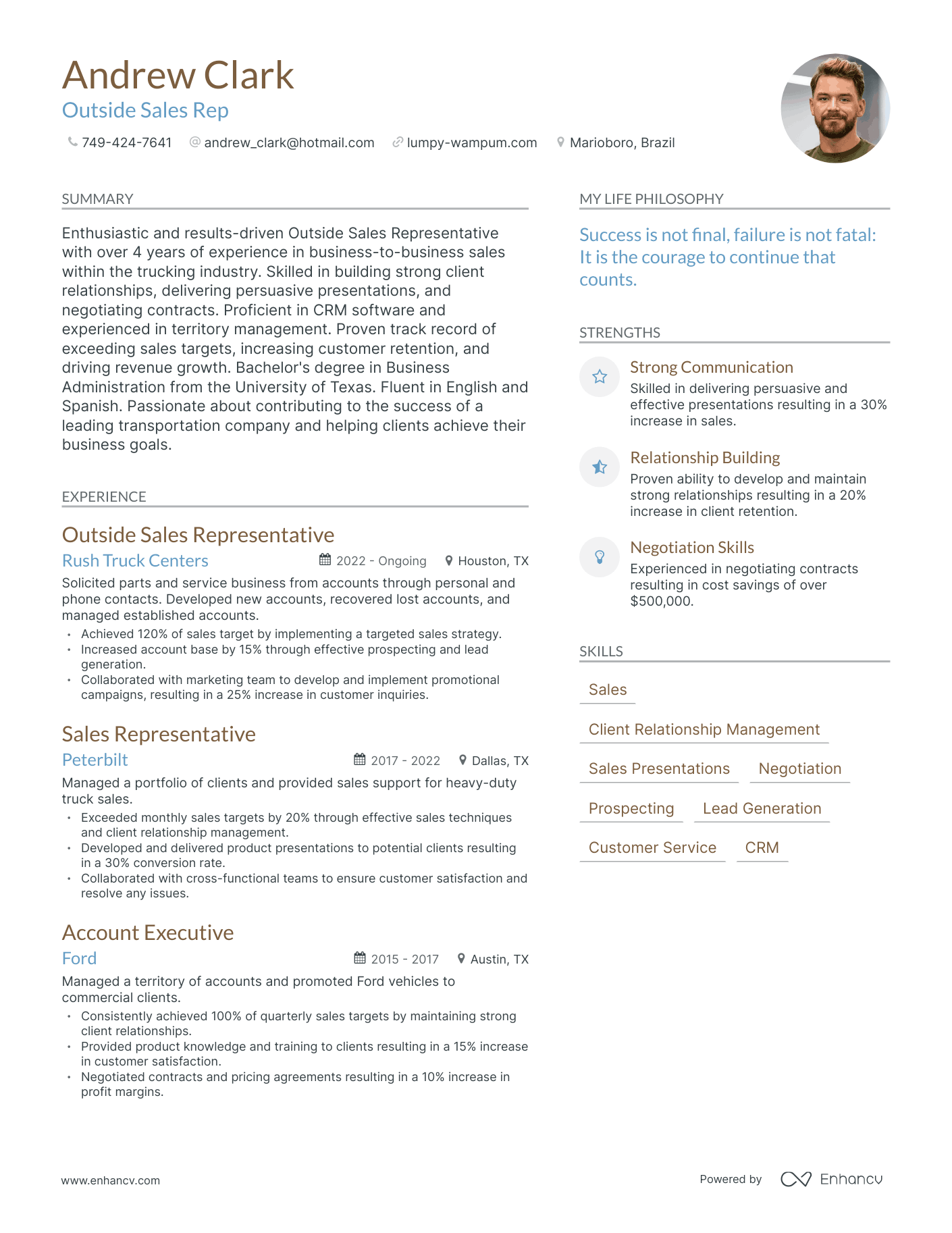 Modern Outside Sales Rep Resume Example