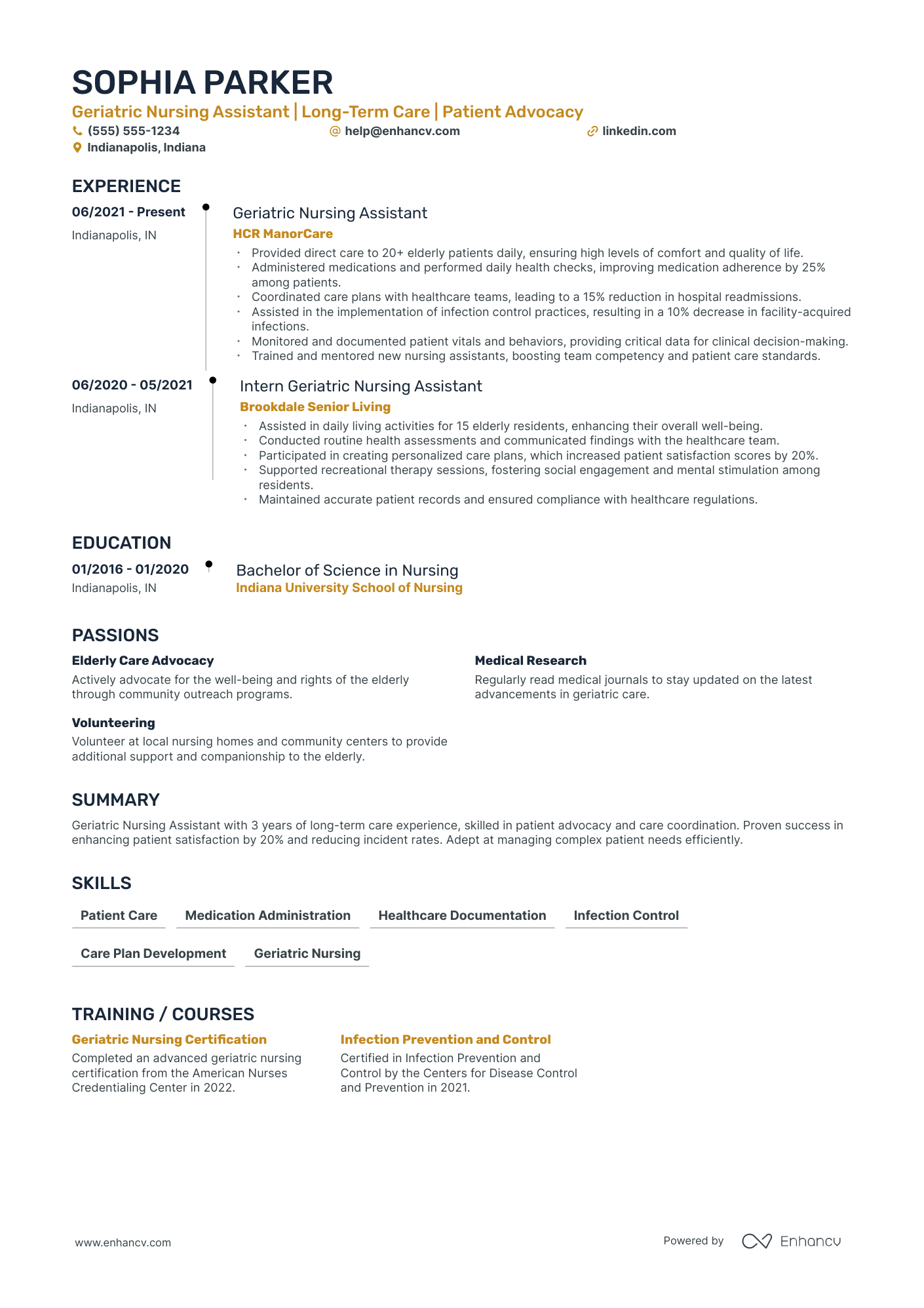 Geriatric Nursing Assistant resume example