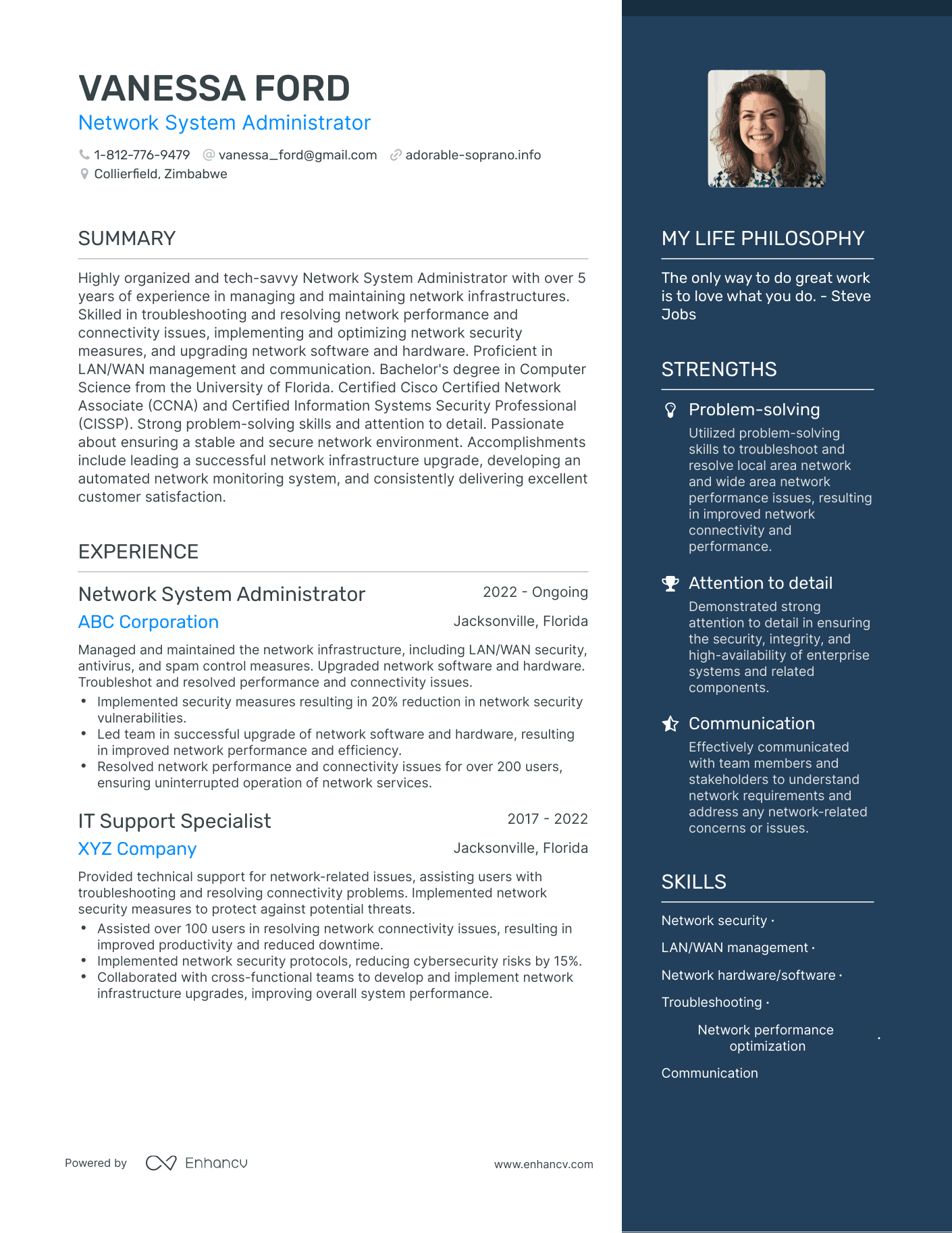 Modern Network System Administrator Resume Example