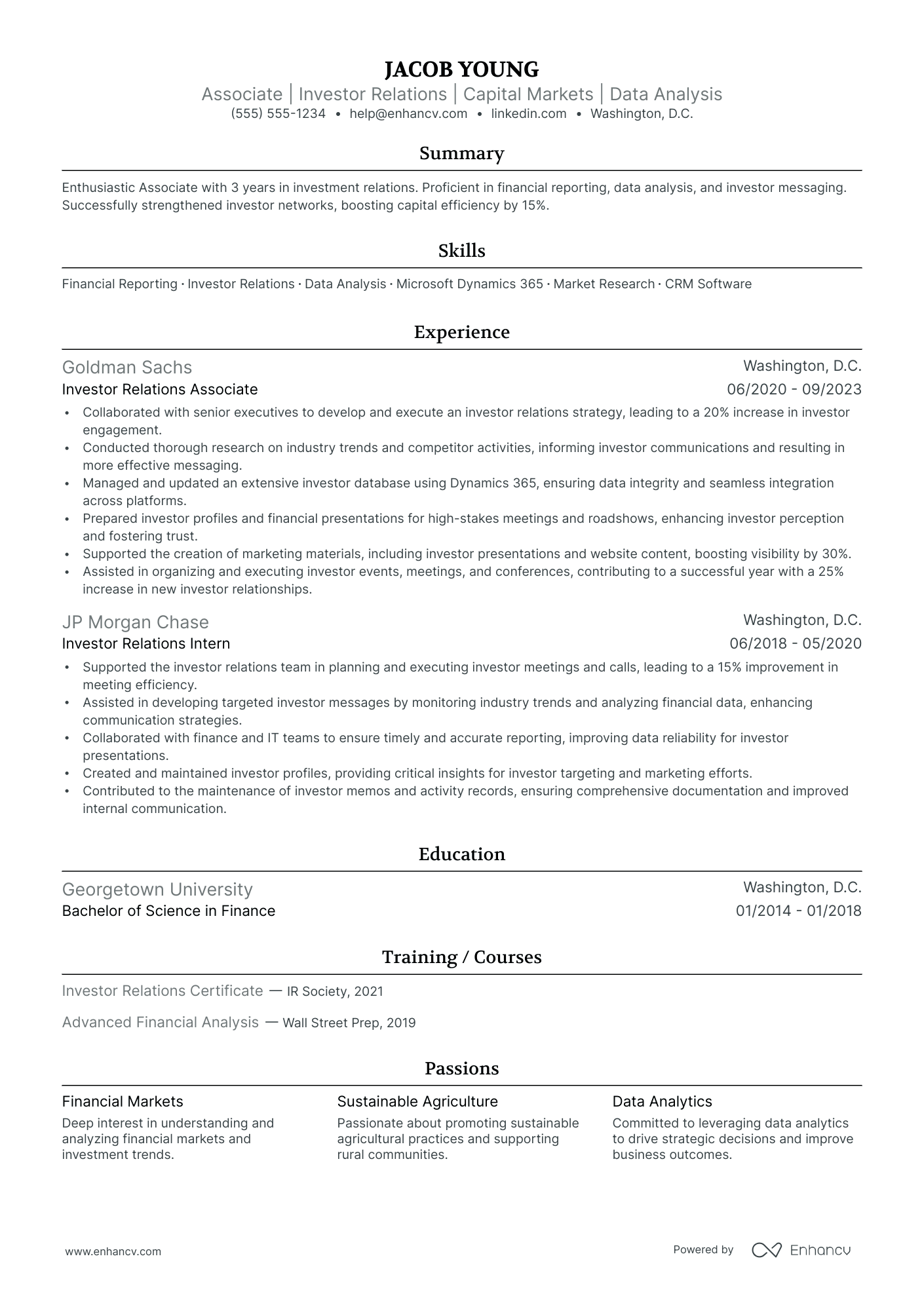 Associate Investor Relations Analyst resume example