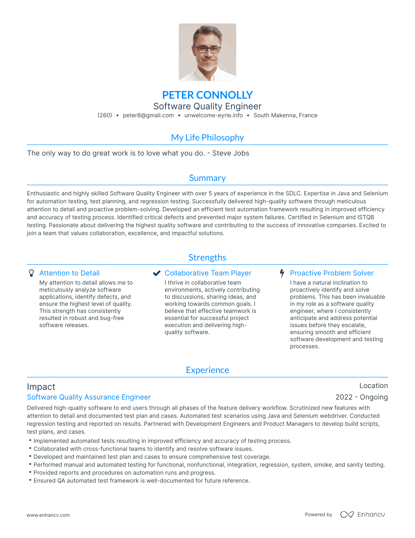 Modern Software Quality Engineer Resume Example