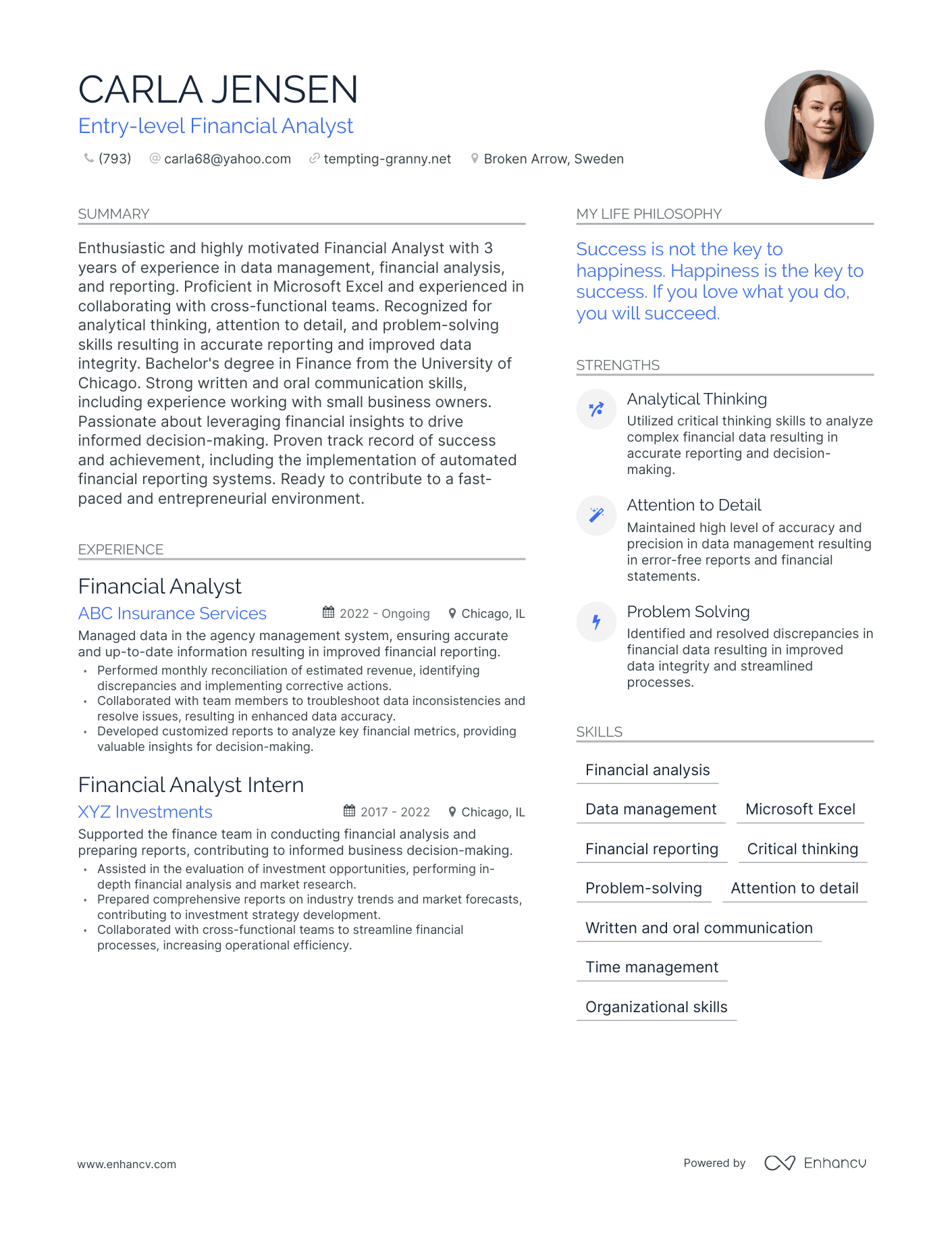Modern Entry-level Financial Analyst Resume Example