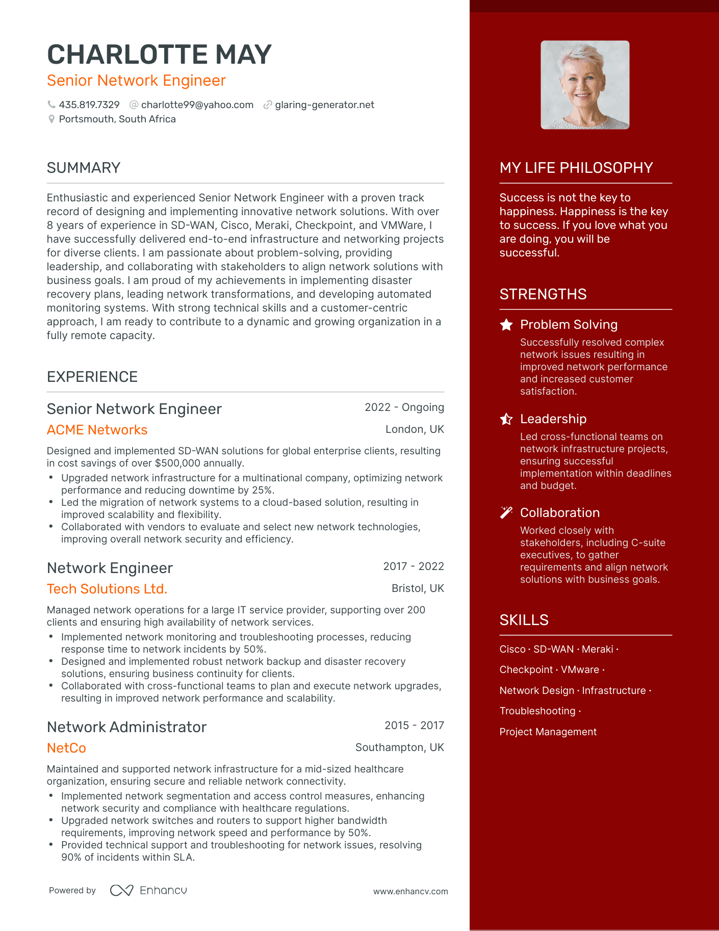 Senior Network Engineer resume example