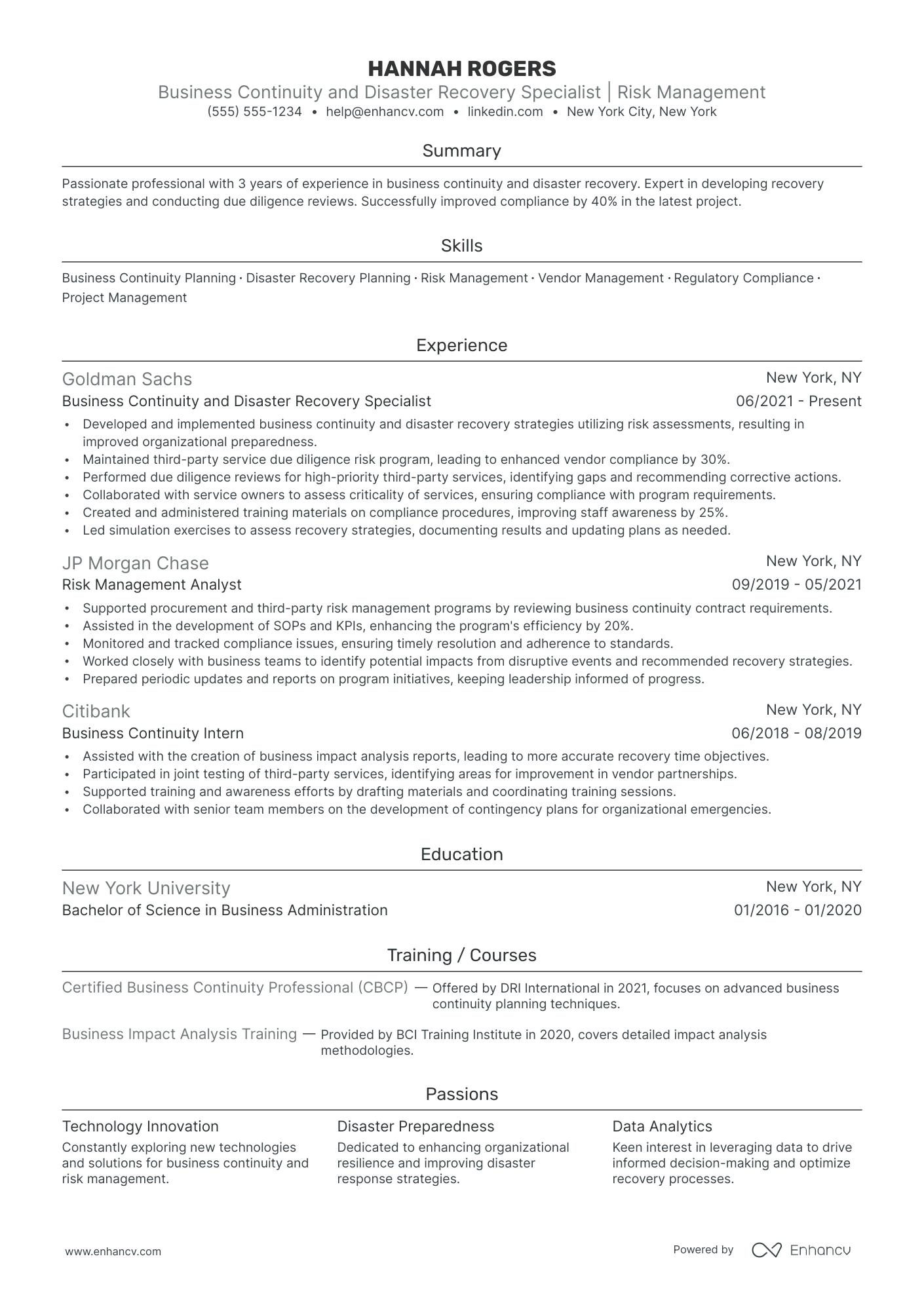 Business Continuity and Disaster Recovery Manager Resume Example Resume Example