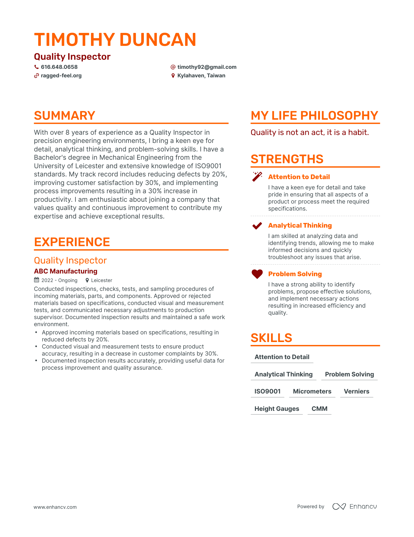 Quality Inspector resume example