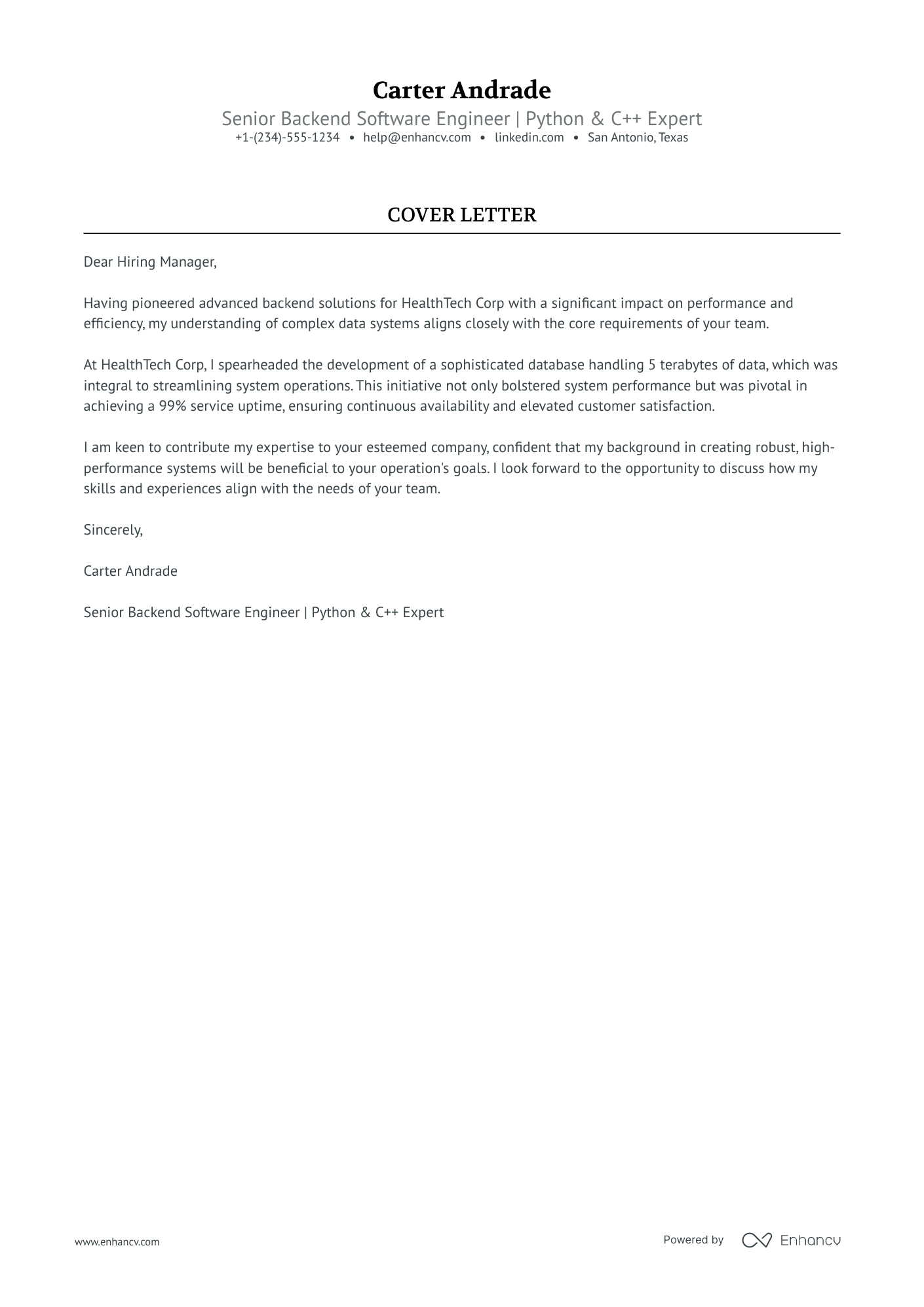 Customer Support Engineer cover letter
