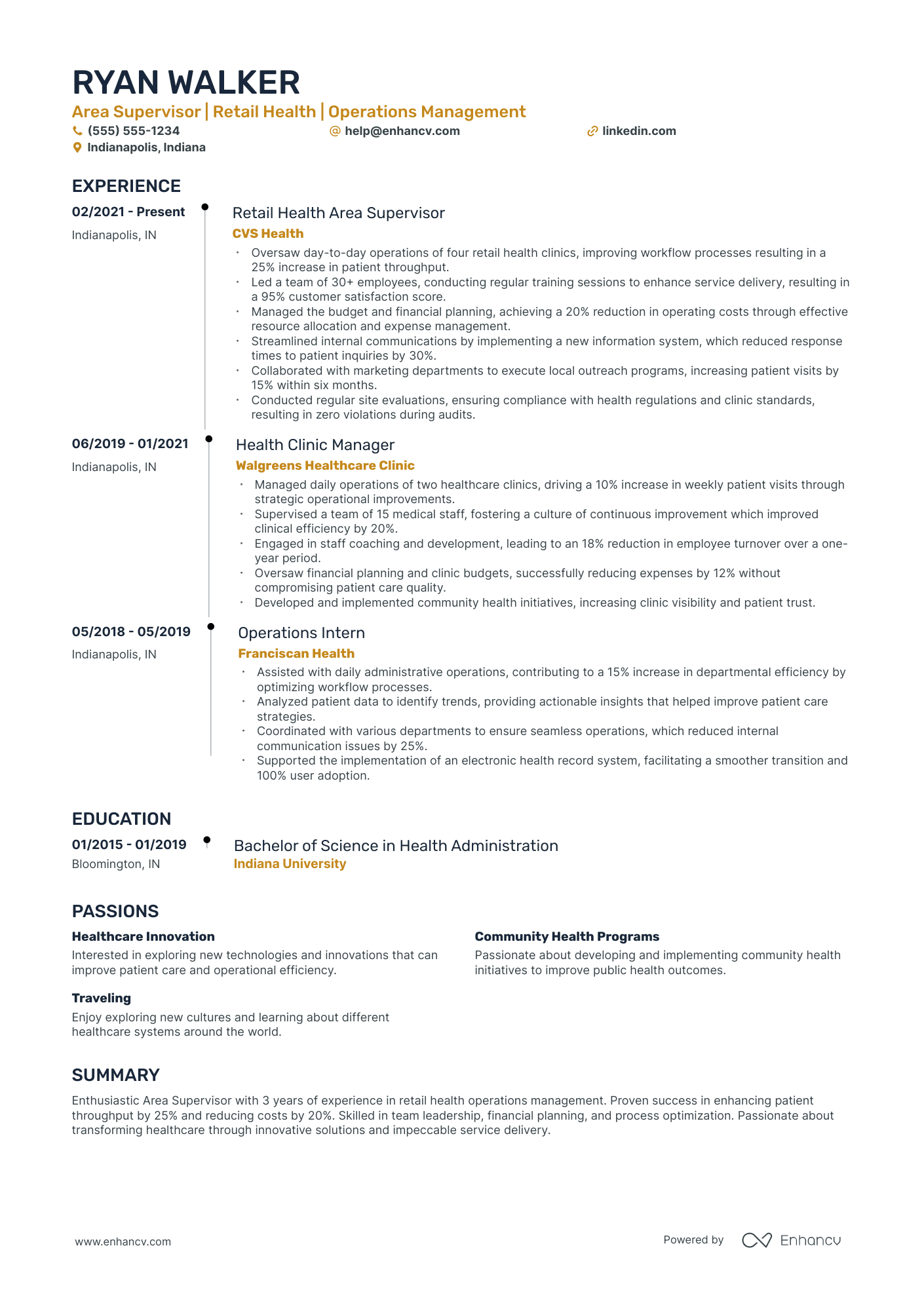 Retail Area Manager resume example