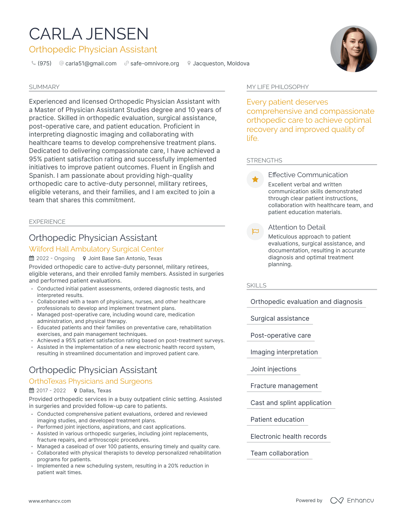 Modern Orthopedic Physician Assistant Resume Example