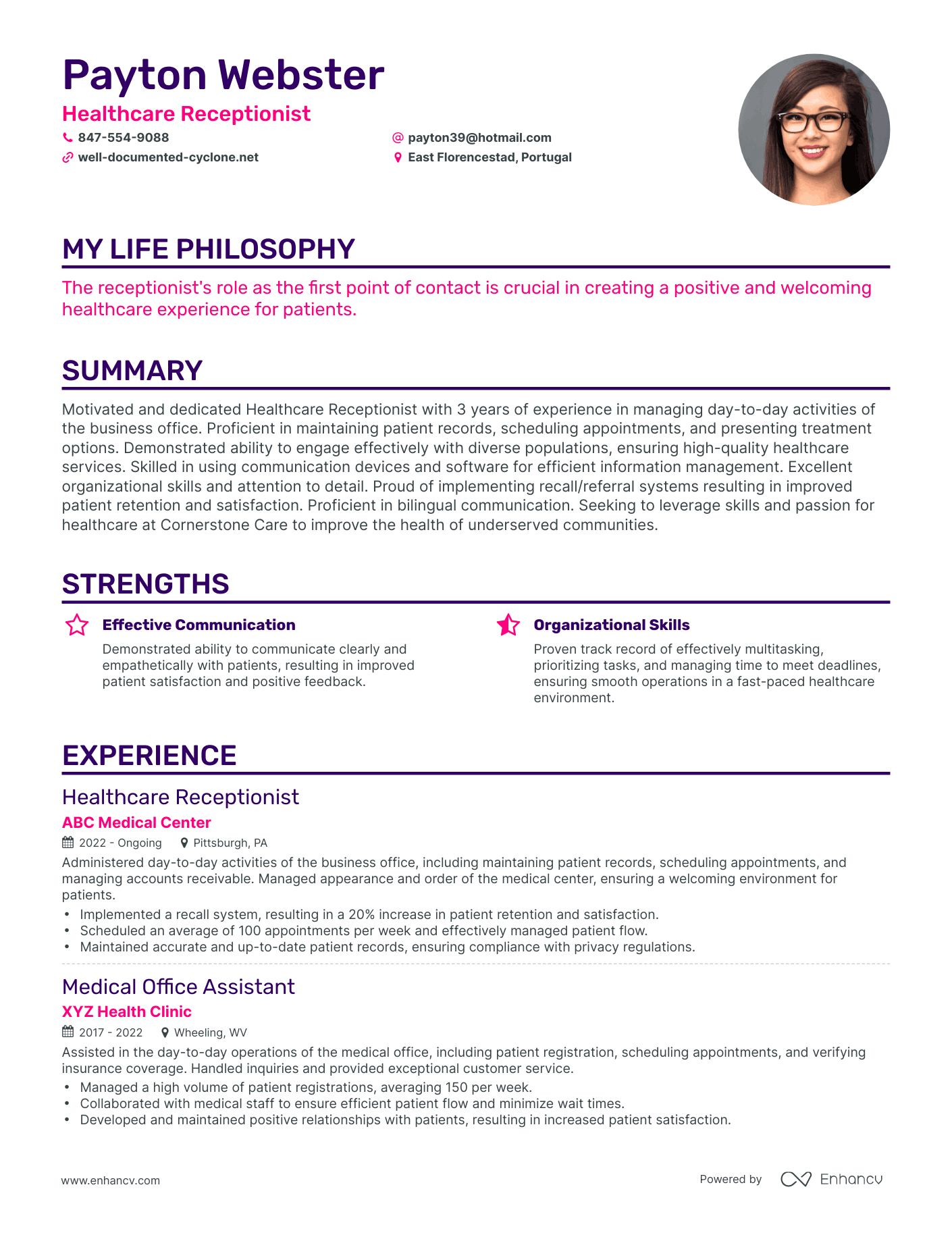 Creative Healthcare Receptionist Resume Example