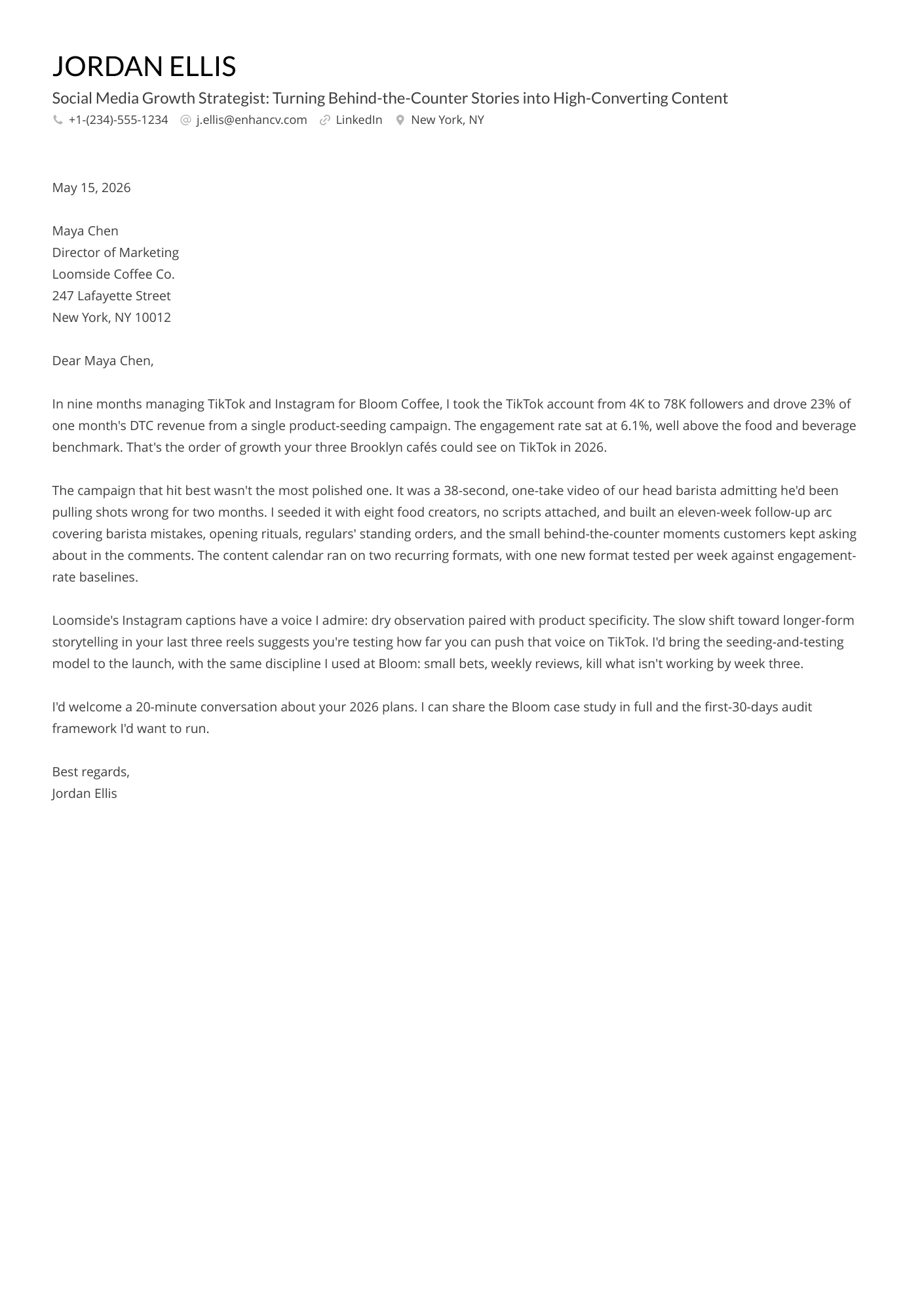 Social Media Manager cover letter