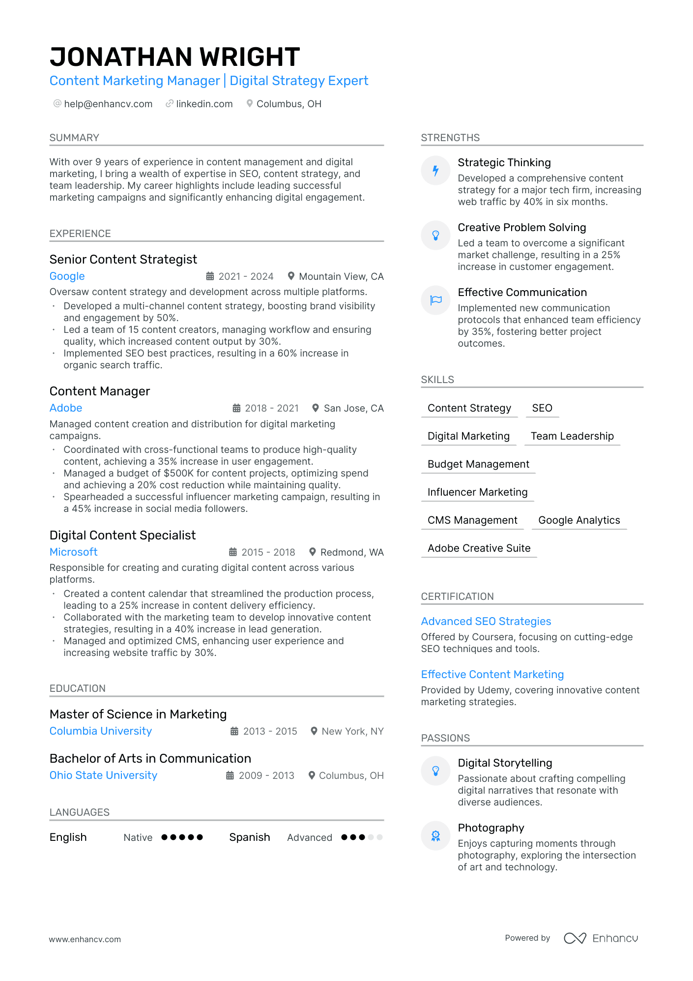 Content Manager resume example