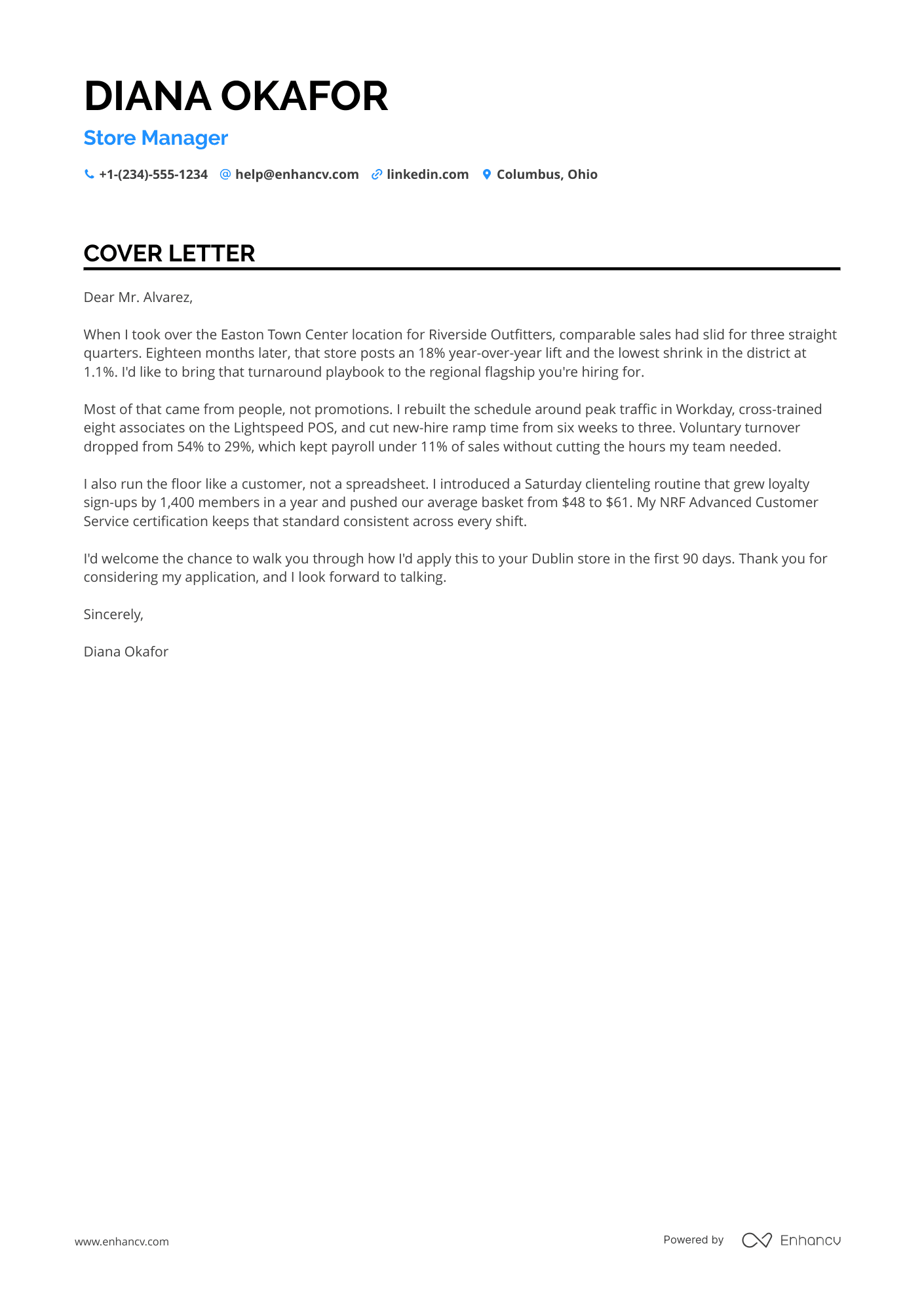 Store Manager cover letter