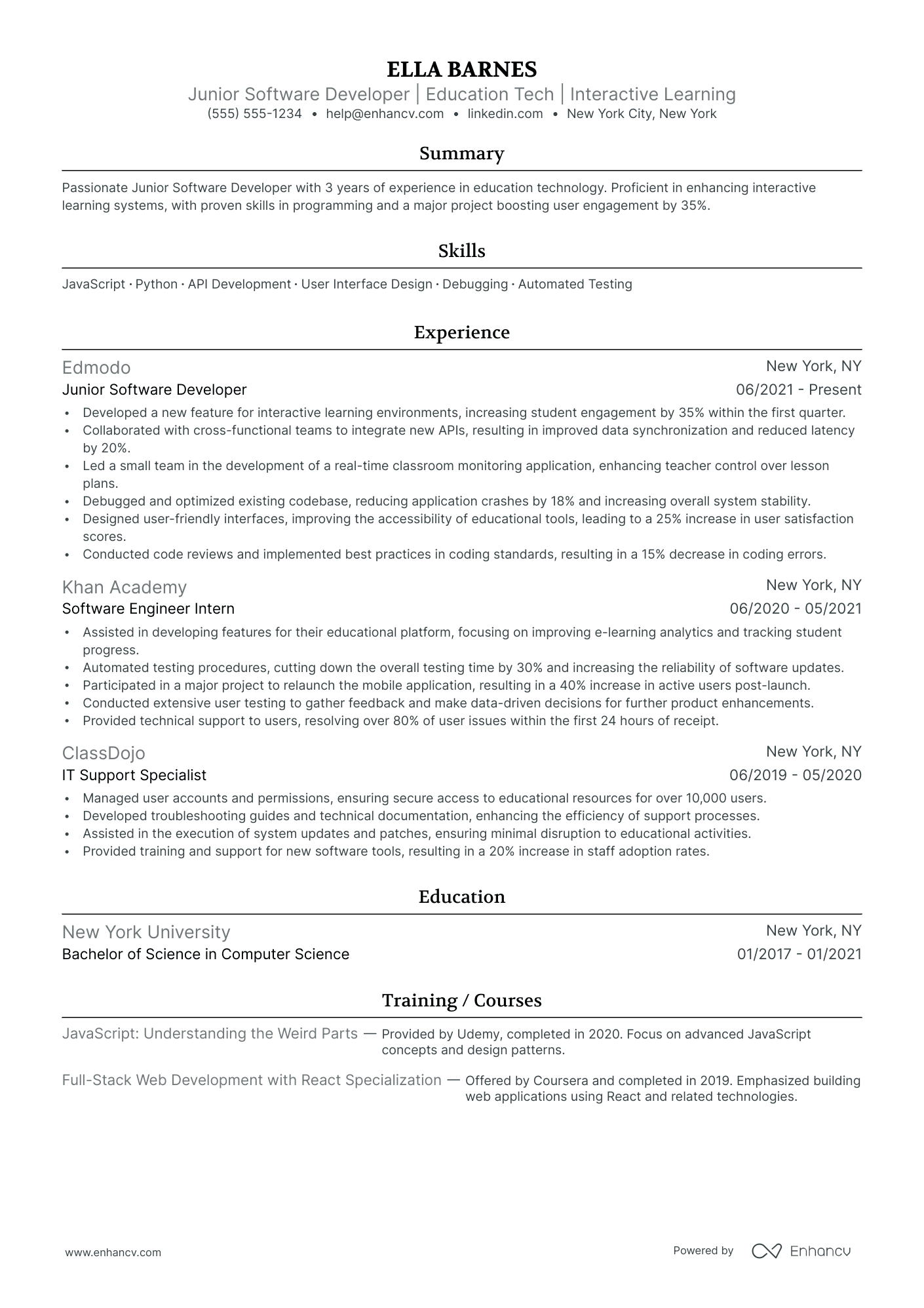 High School Teacher resume example