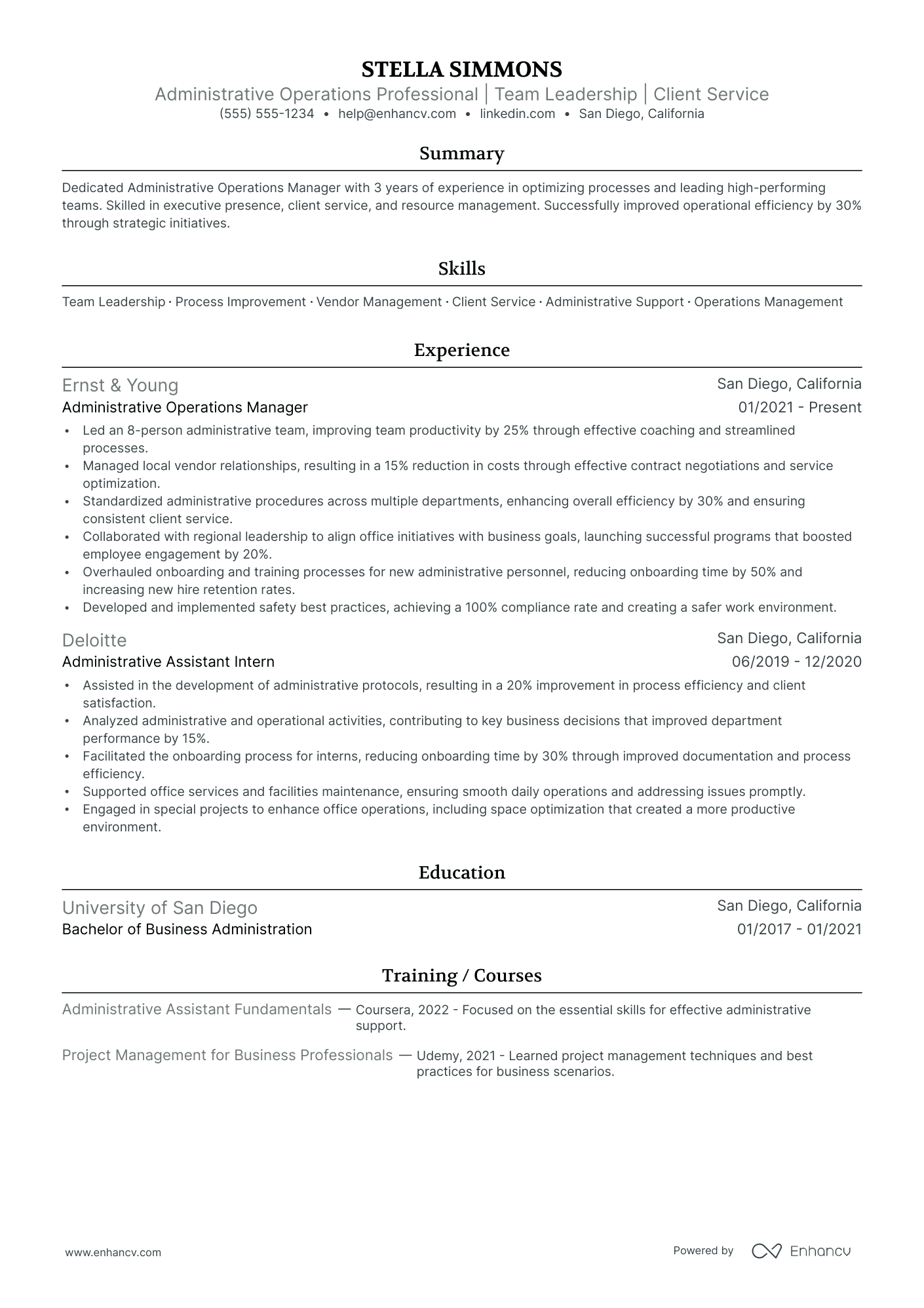 Administrative Operations Manager resume example