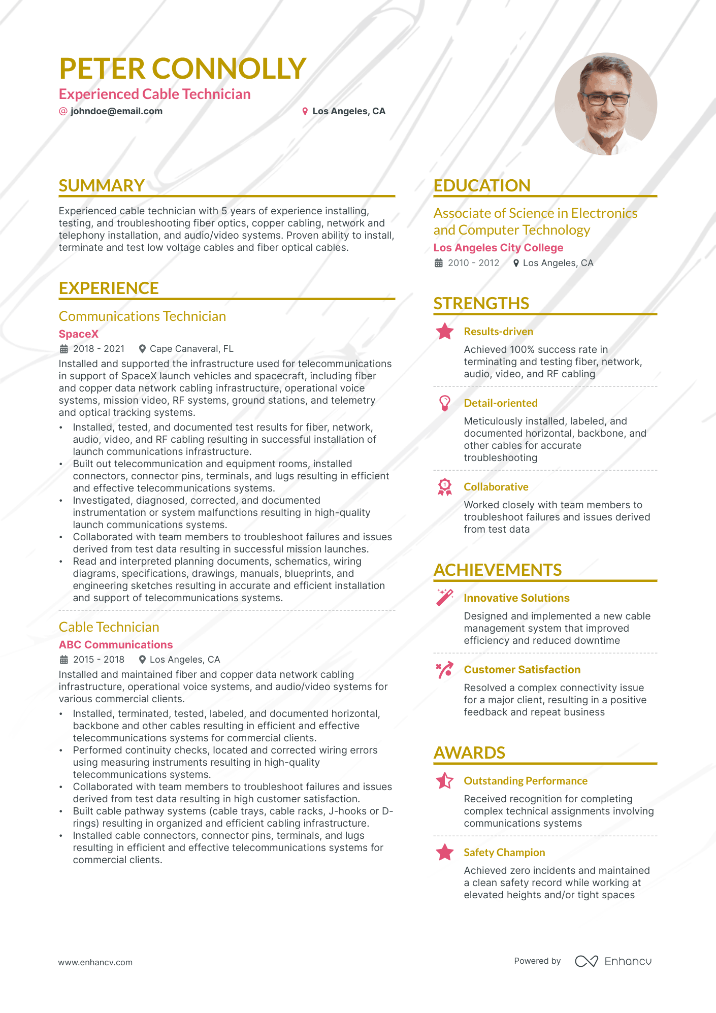 cable technician resume example