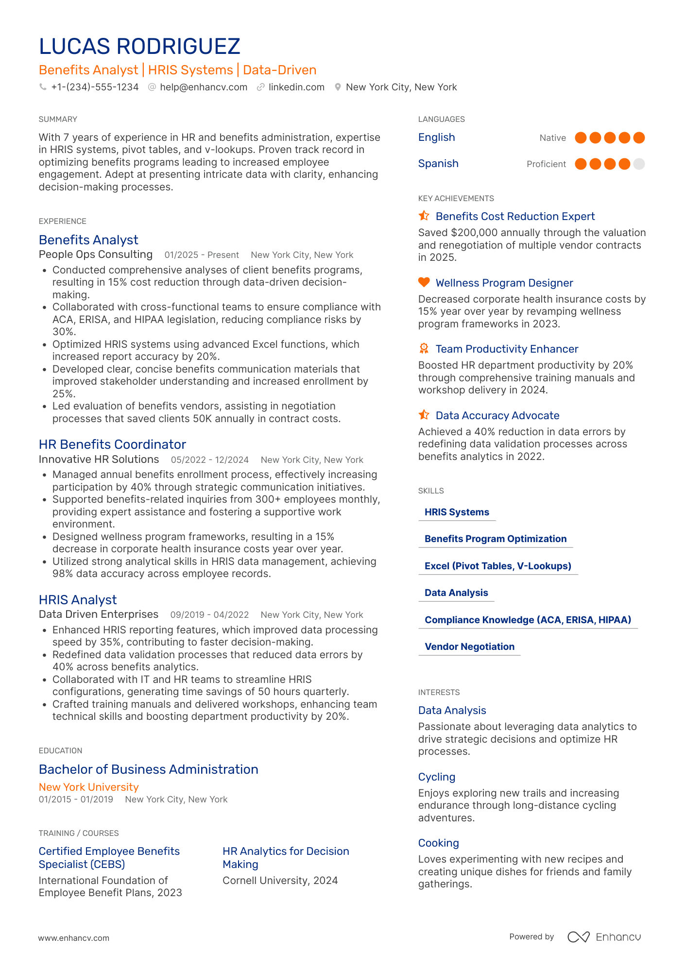 Benefits Analyst resume example