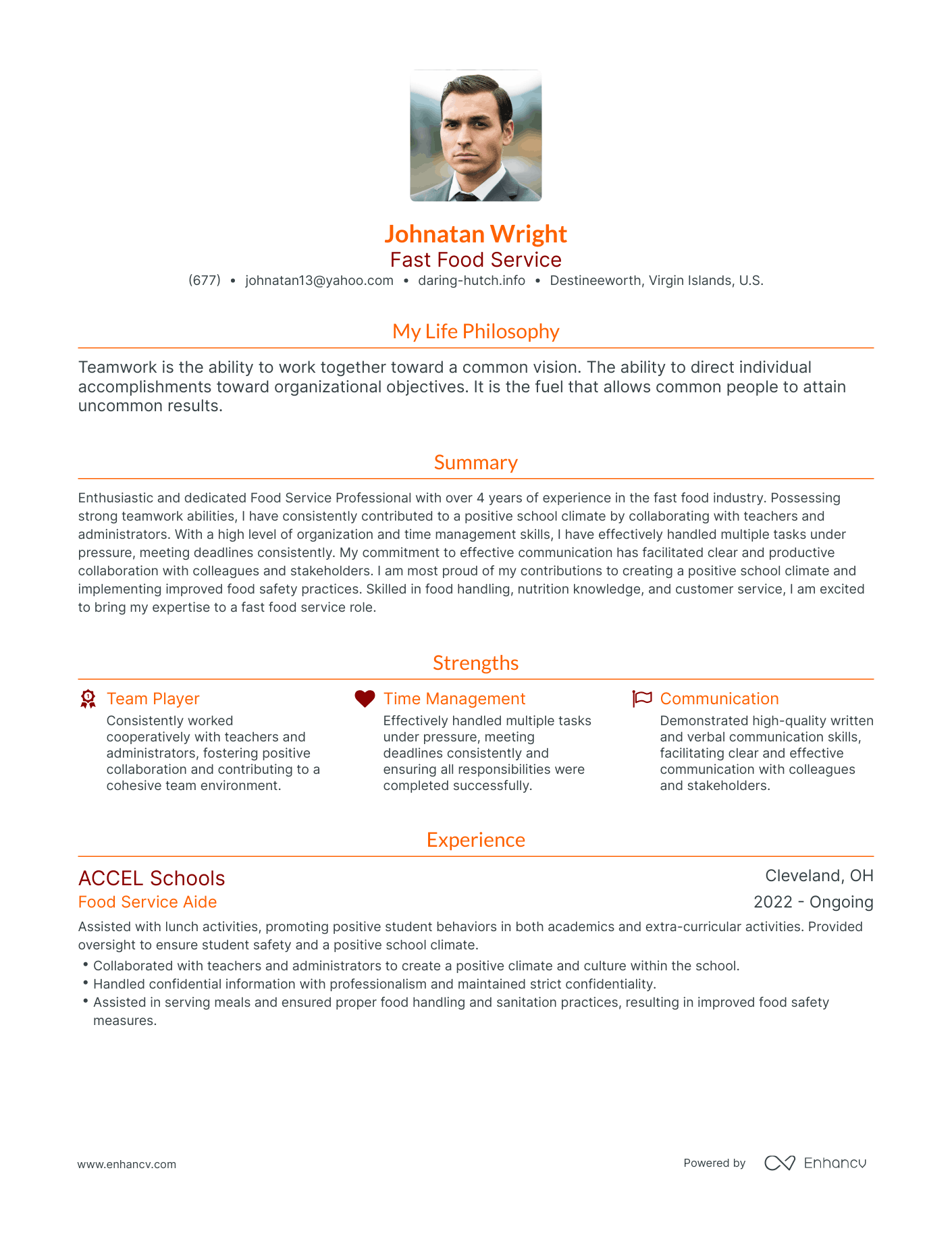 Modern Fast Food Service Resume Example
