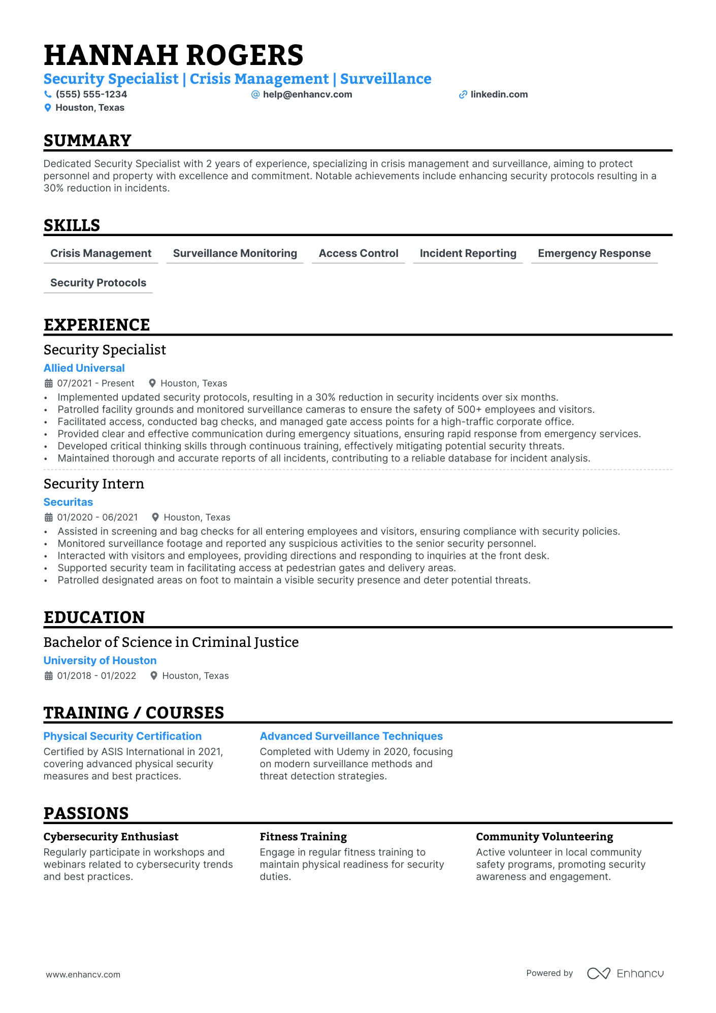 Corporate Security Guard resume example