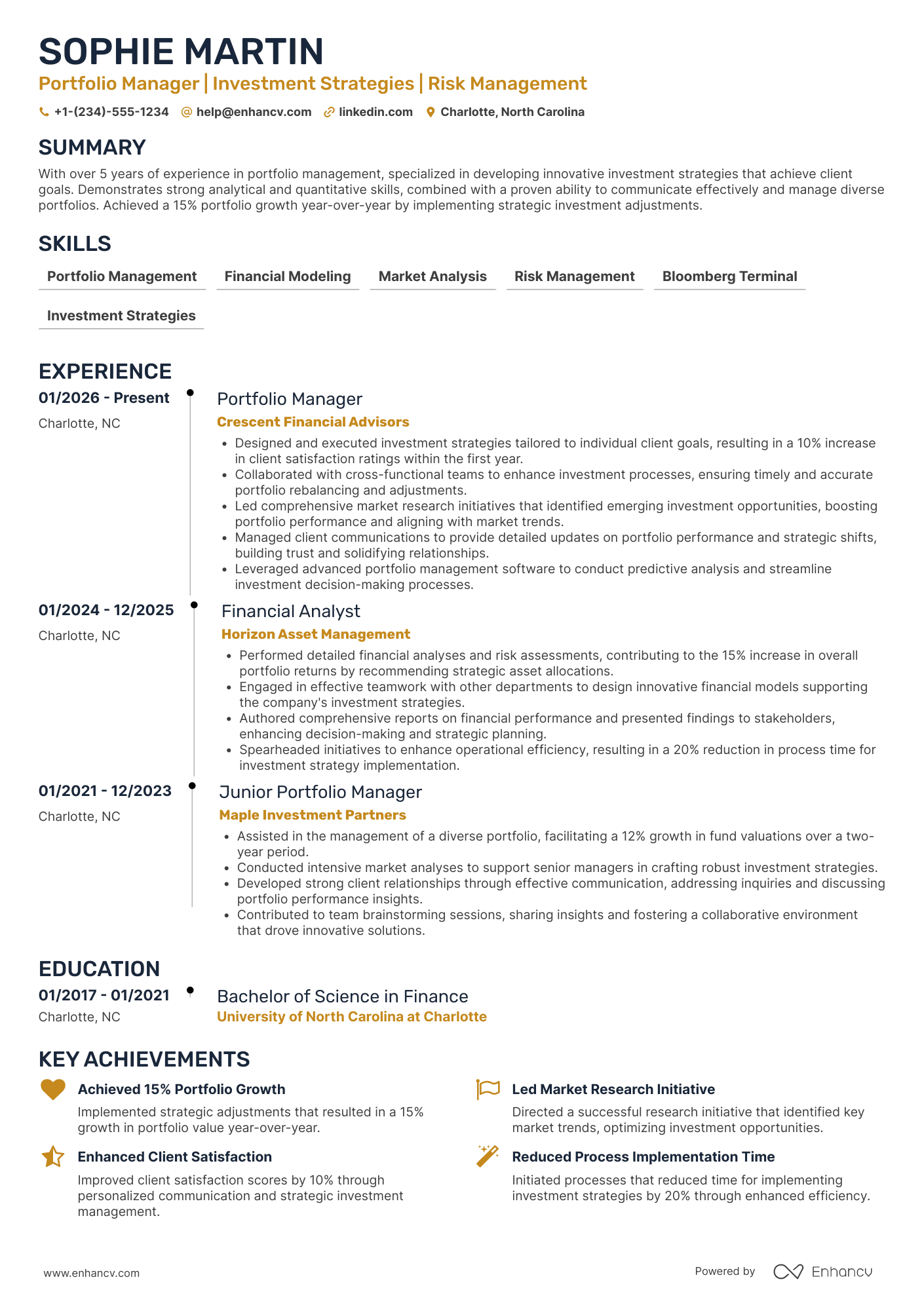 Portfolio Manager resume example