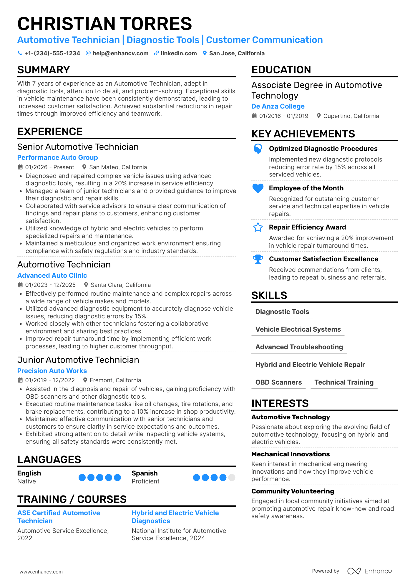 Automotive Technician resume example