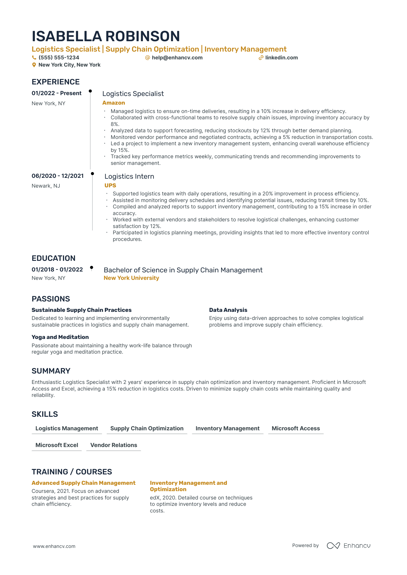 Senior Logistics Specialist resume example