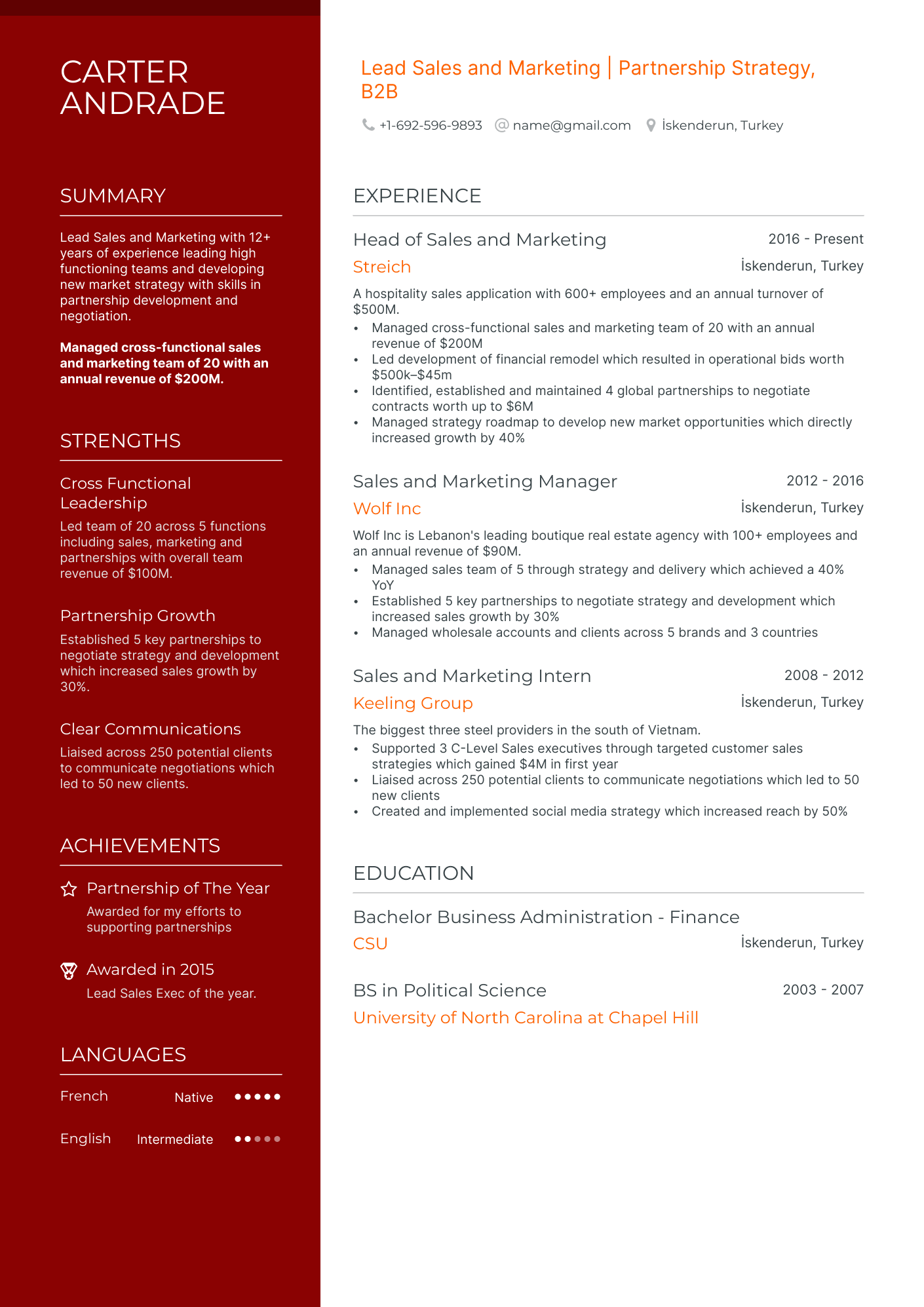 Sales And Marketing resume example