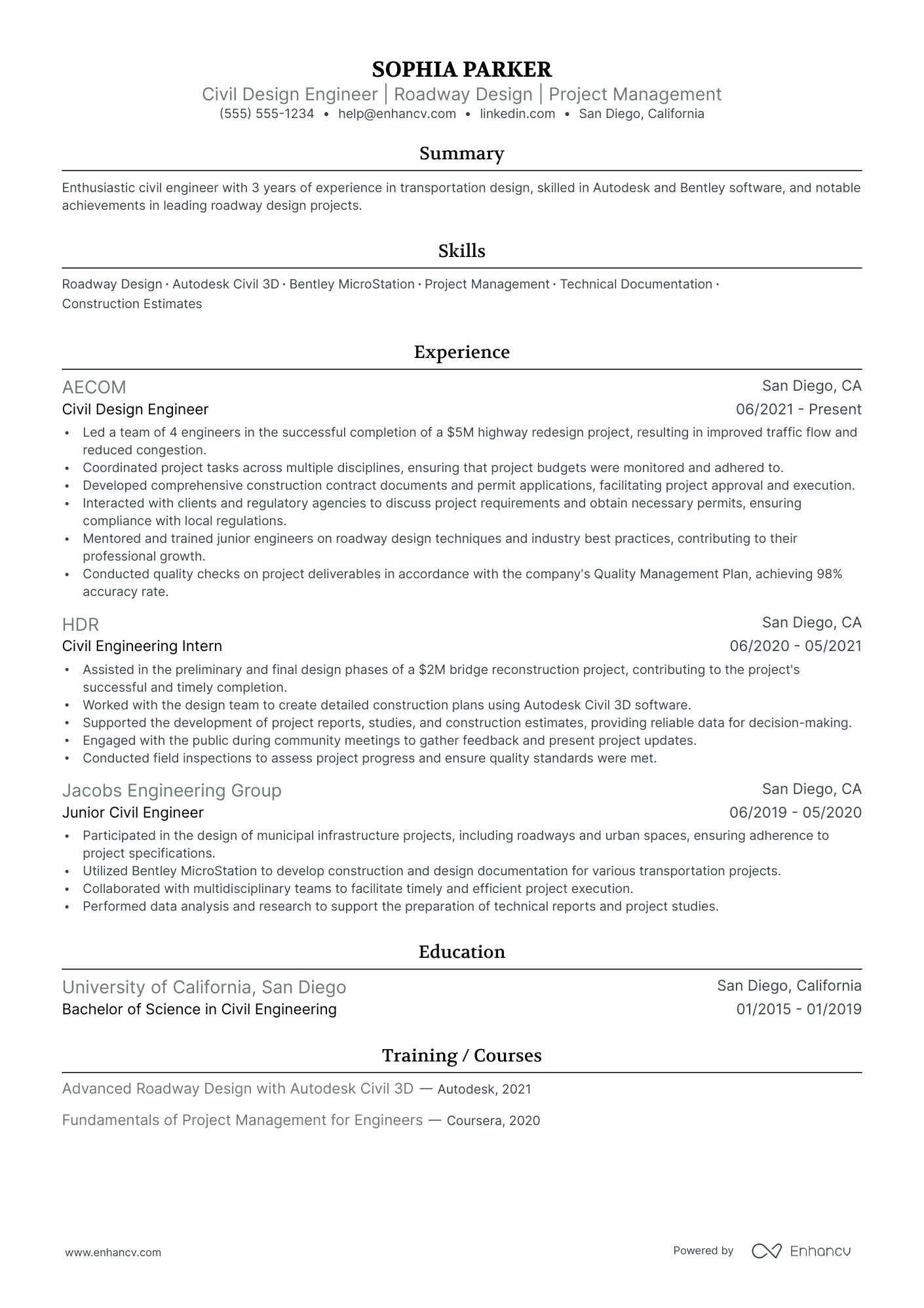 Civil Engineer Design Lead resume example