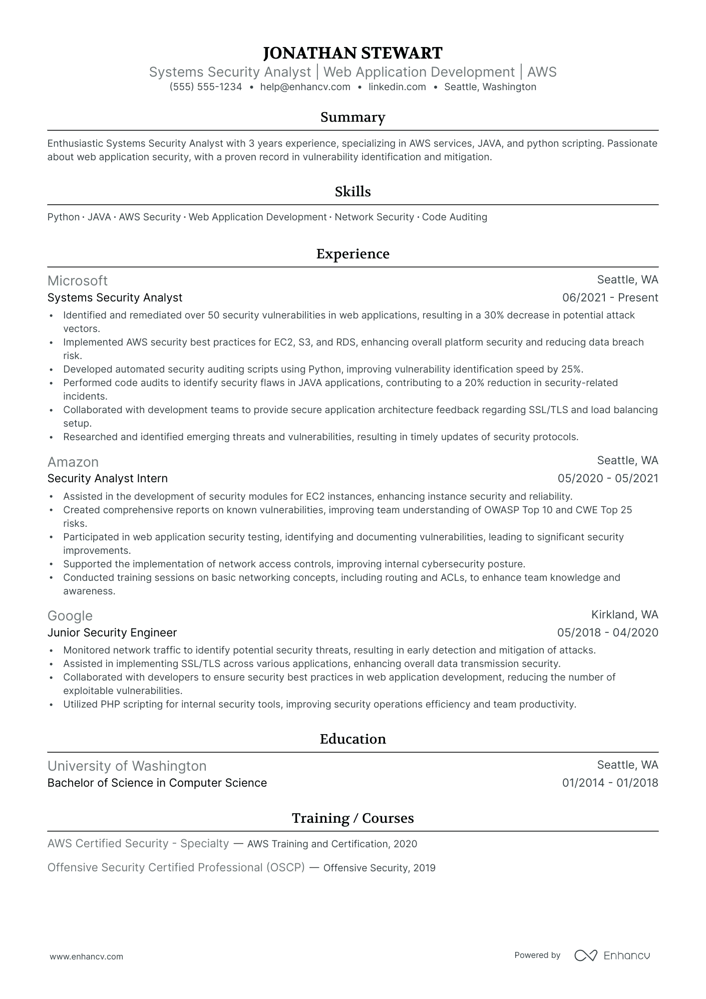 Systems Security Analyst resume example