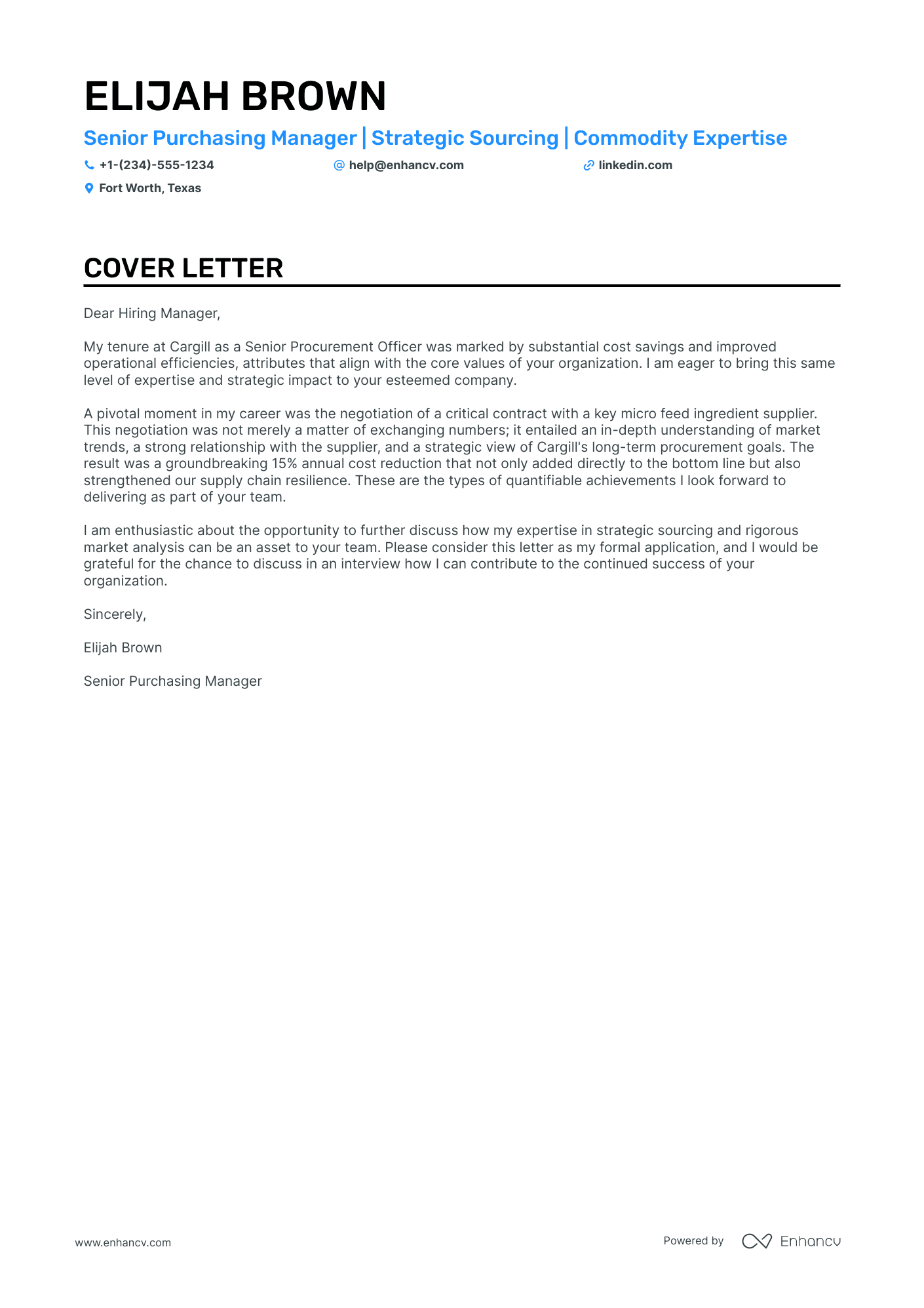 Sourcing Manager cover letter