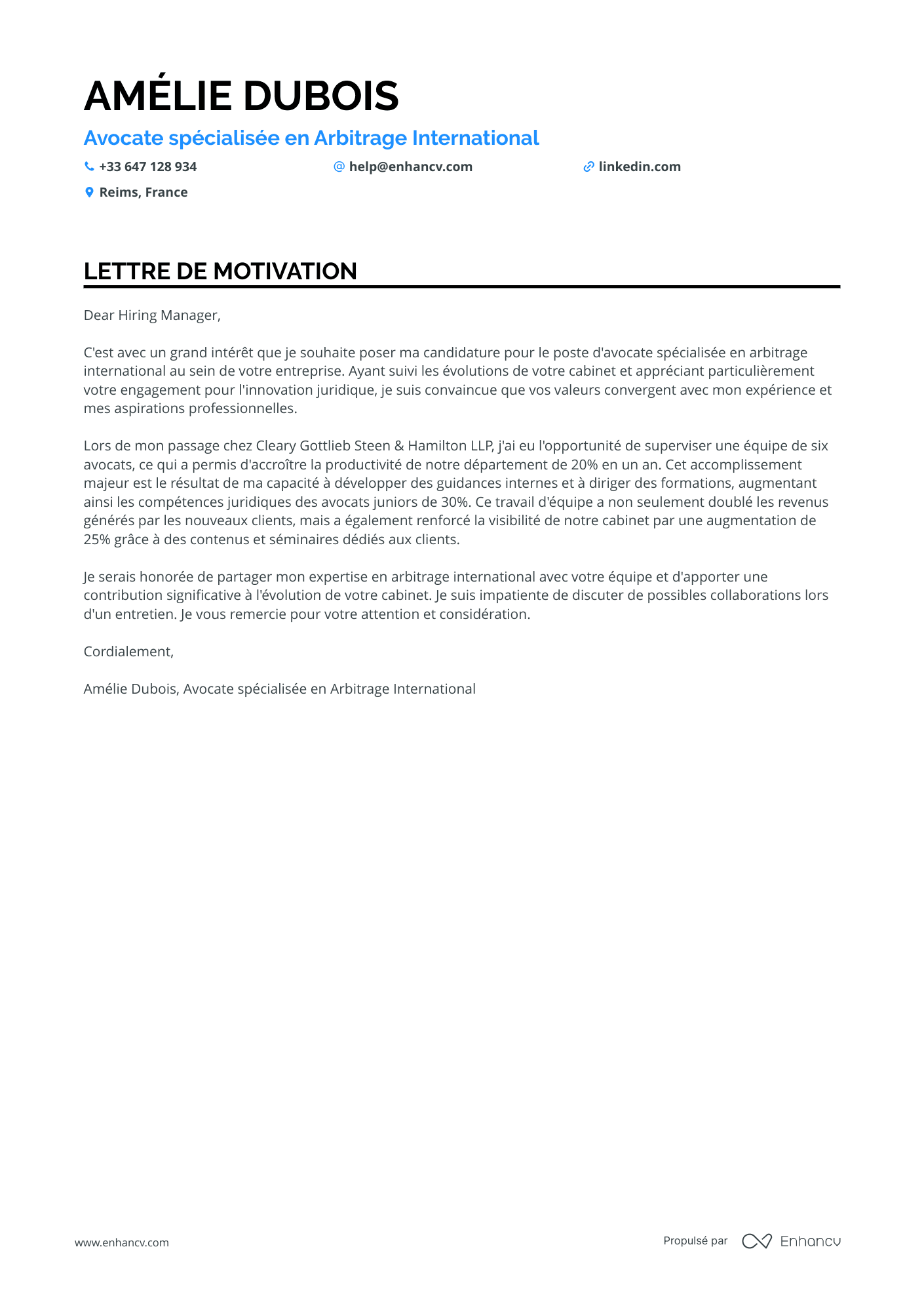 Avocat Lettre de motivation