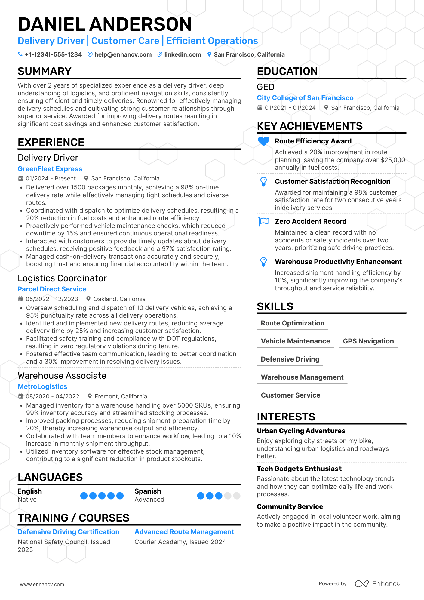 Delivery Driver resume example