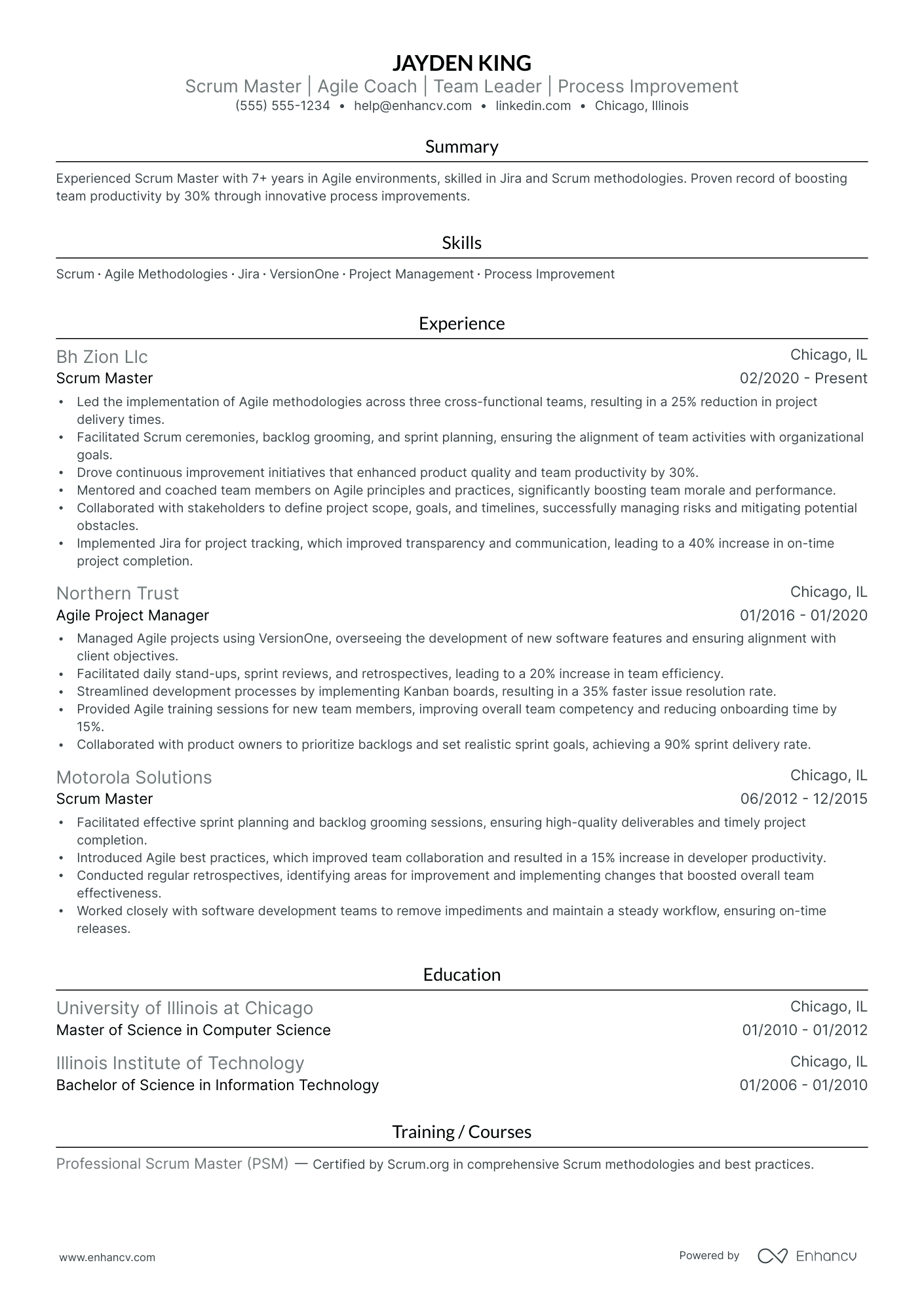 Junior Scrum Master resume example