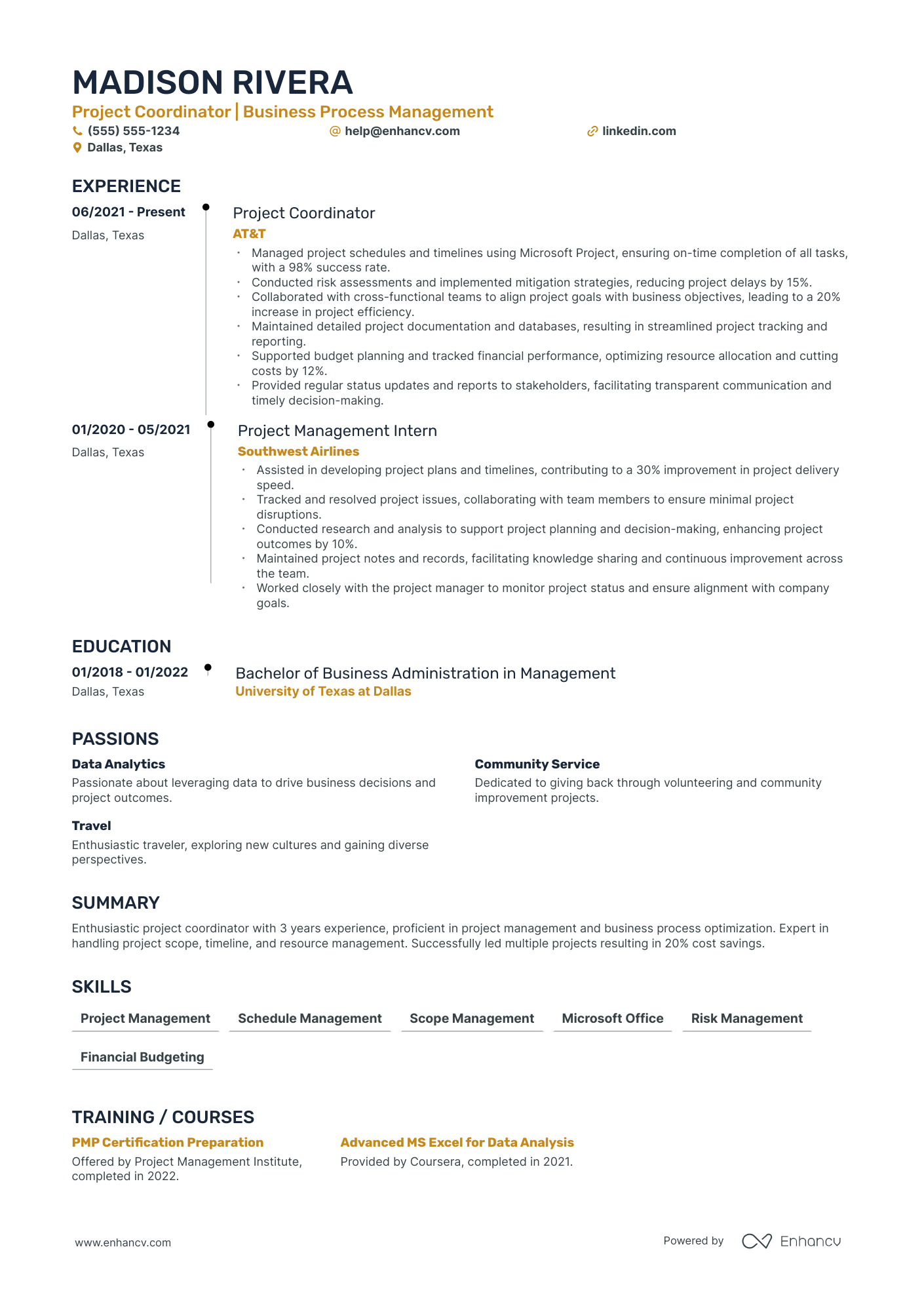 Data Center Project Coordinator resume example