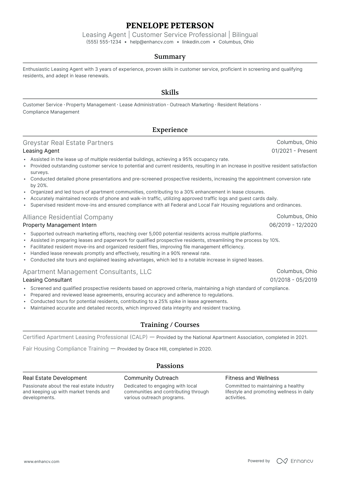 Assistant Leasing Agent resume example