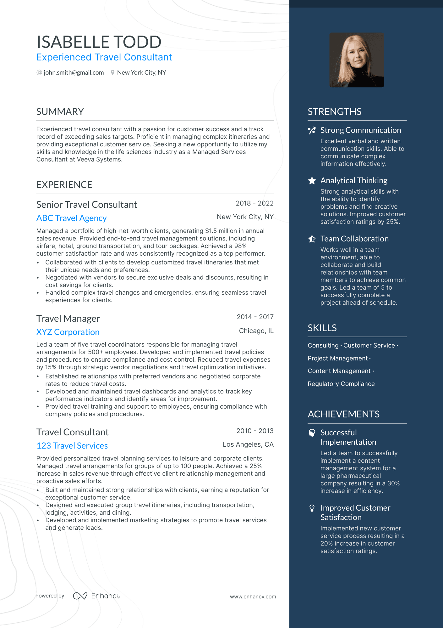 Travel Consultant resume example