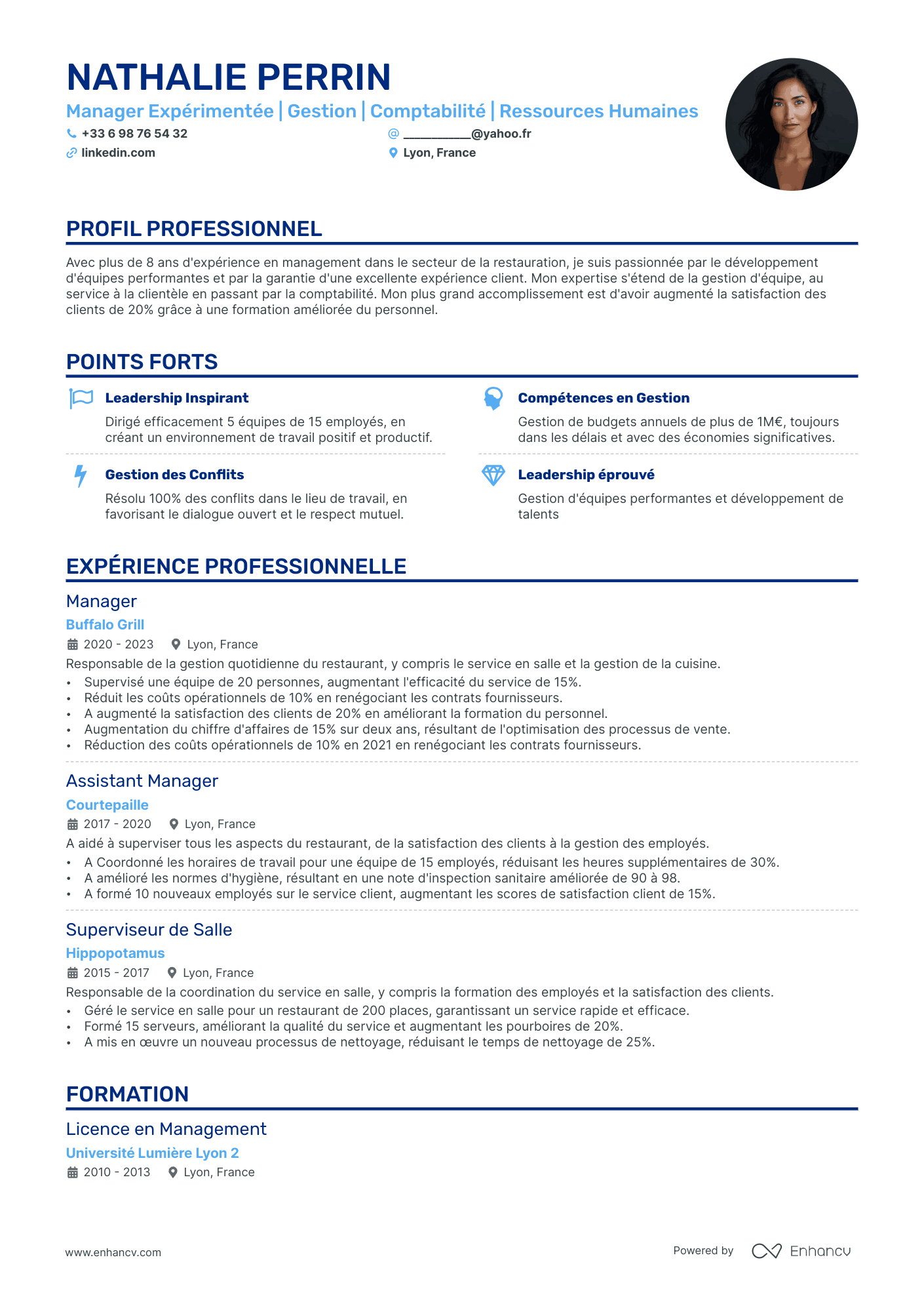 Exemple de modèle de CV intitulé Une Colonne, montrant une mise en page simplifiée avec une seule colonne.