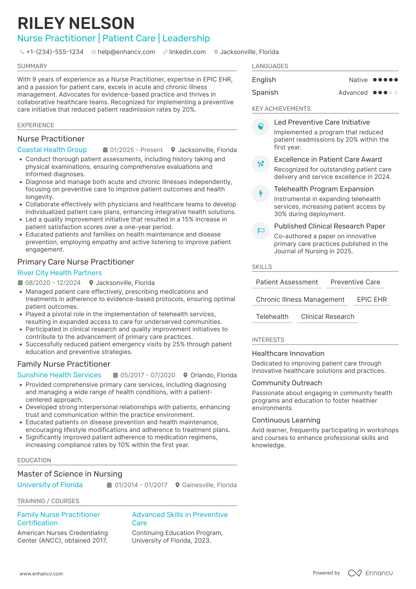 Nurse Practitioner resume example