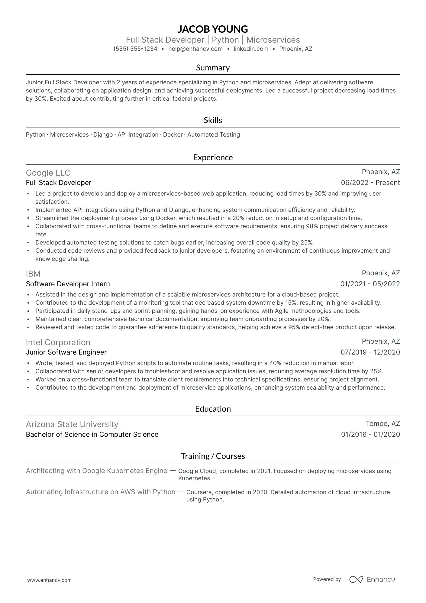 Full Stack Python Developer resume example